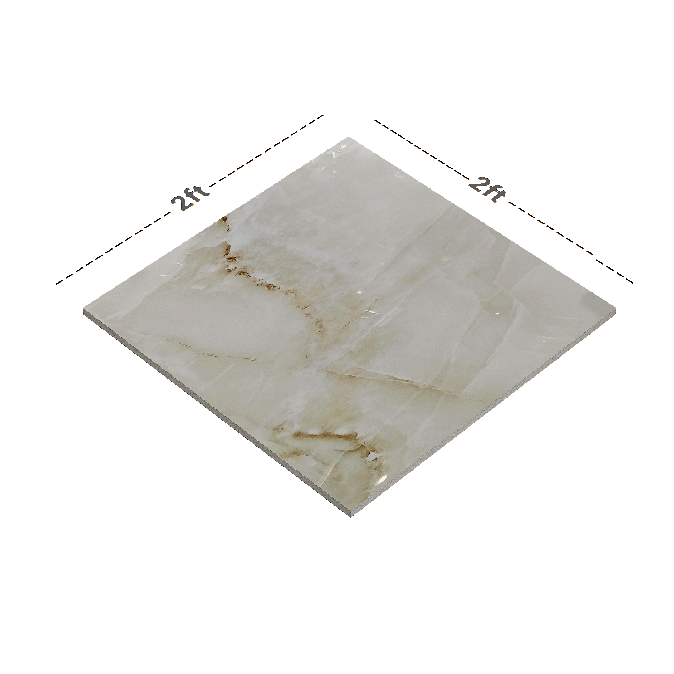 Dimension image of TL 03581 Irani Onyx 600x600 mm Glossy Finish Vitrified Wall & Floor Tile | Material Depot