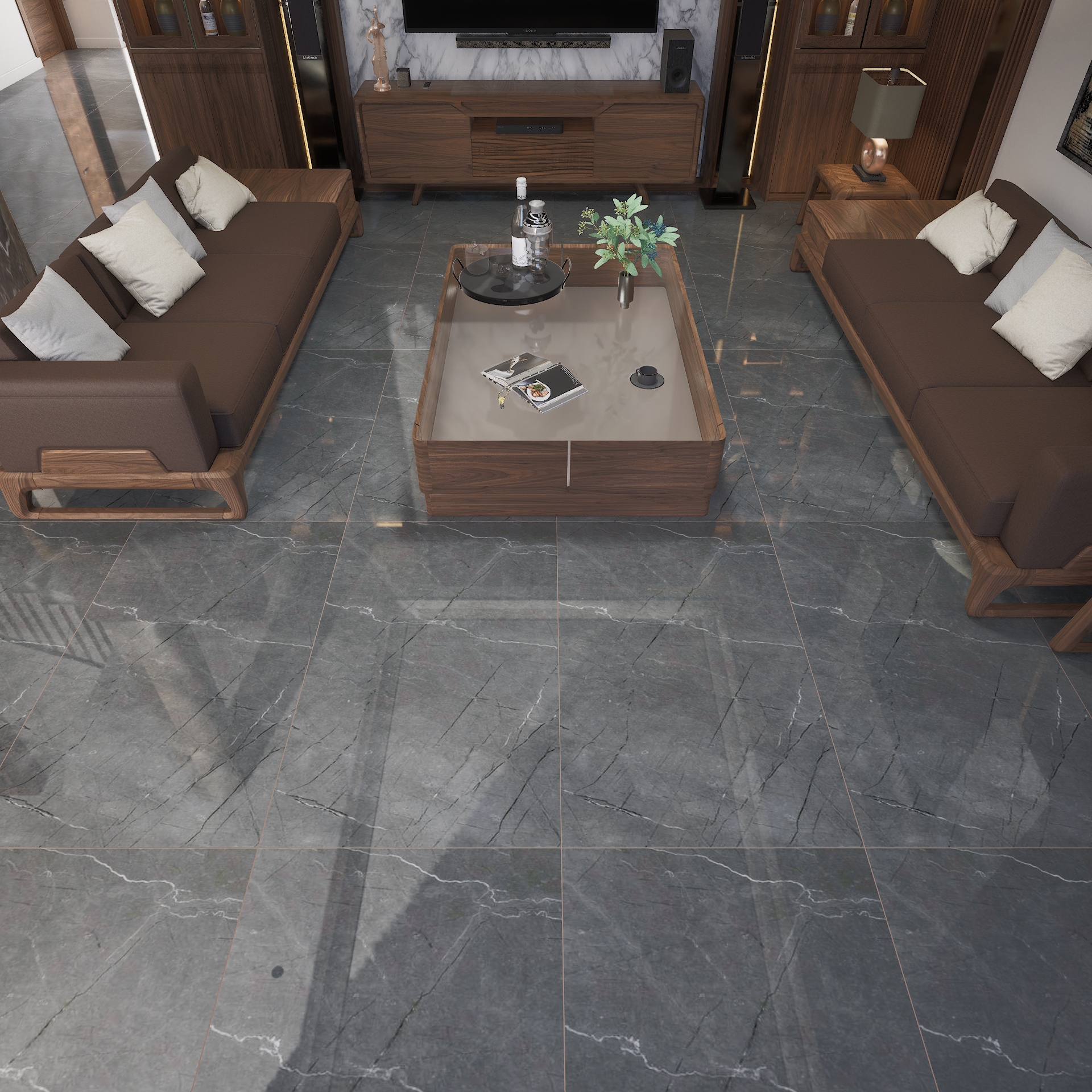 Burburry Grey 1200x600 mm Glossy Finish GVT Tile - 9.5 mm | Material Depot