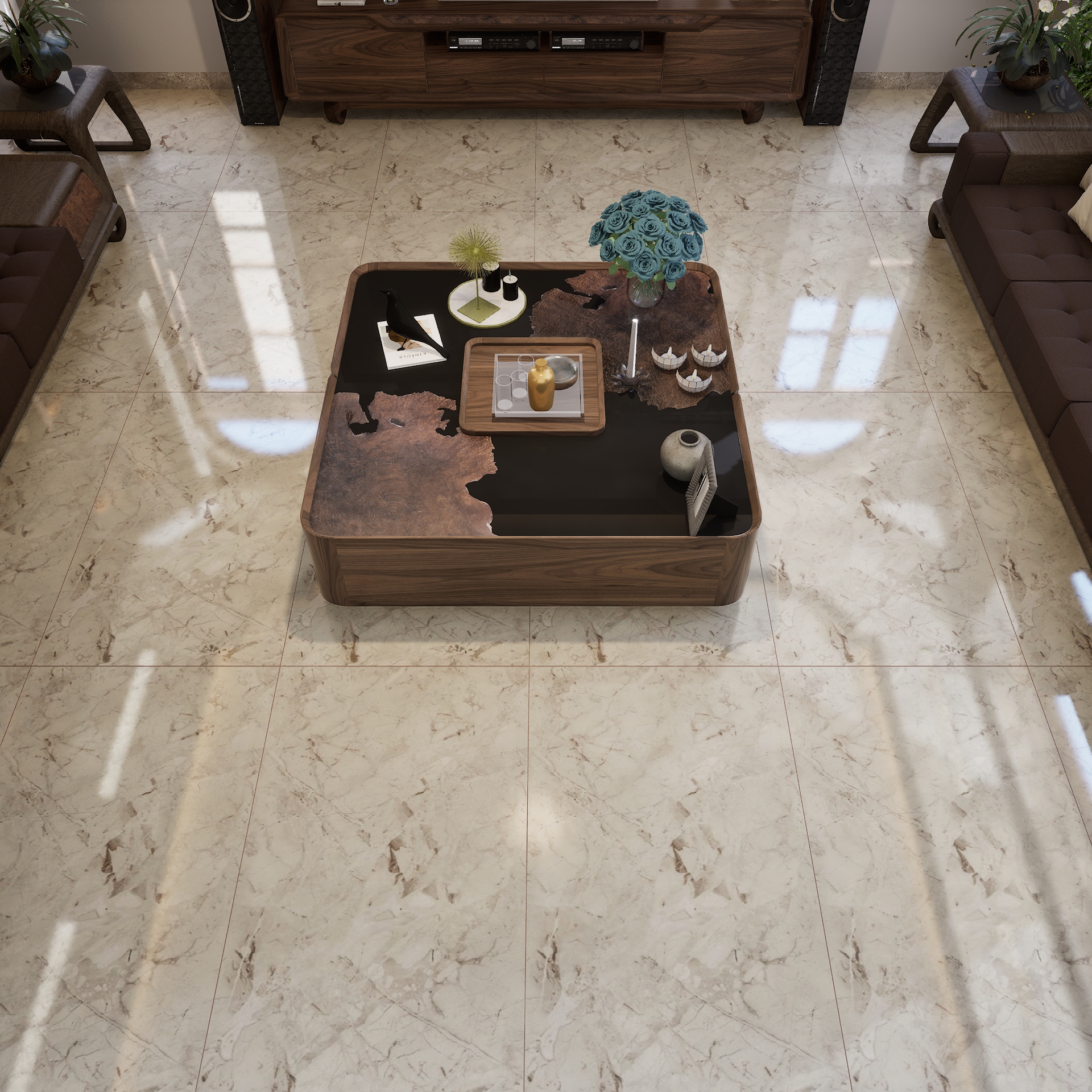 Gemas Ash 1200x600 mm Glossy Finish GVT Tile - 9.5 mm | Material Depot