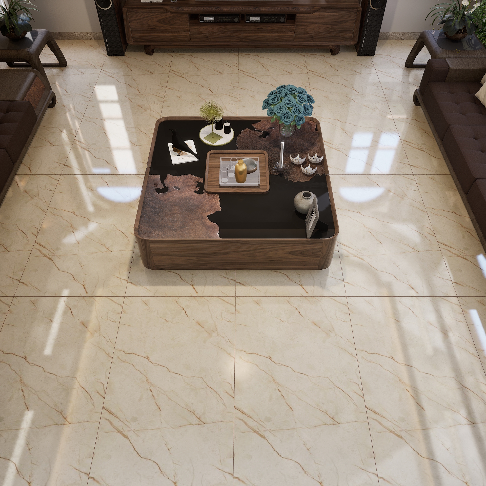 Indus Beige 1200x600 mm Glossy Finish GVT Tile - 9.5 mm | Material Depot