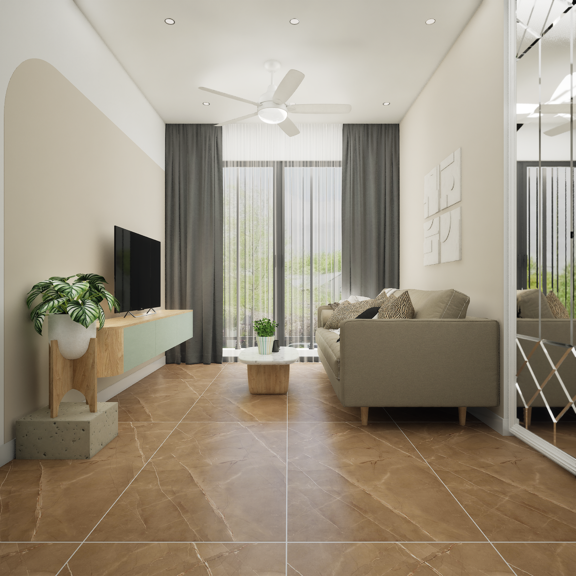 Unica Beige 1200x600 mm Carving Surface GVT Tile - 9 mm | Material Depot