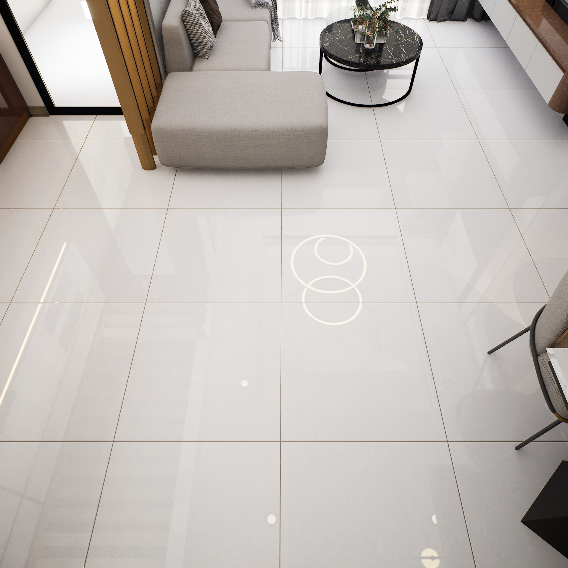 Melody White 600x600 mm Glossy Finish Double Charged Vitrified Floor Tile - 9 mm | Material Depot