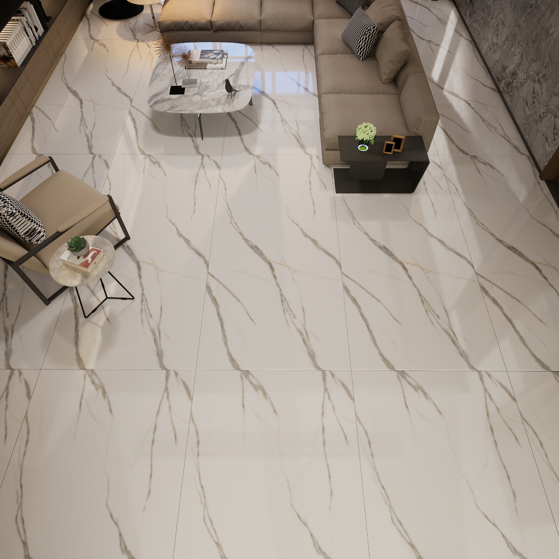 Rey White Parker 1600x800 mm Glossy Finish Glaze Vitrified Floor and Wall Tile - 9 mm | Material Depot