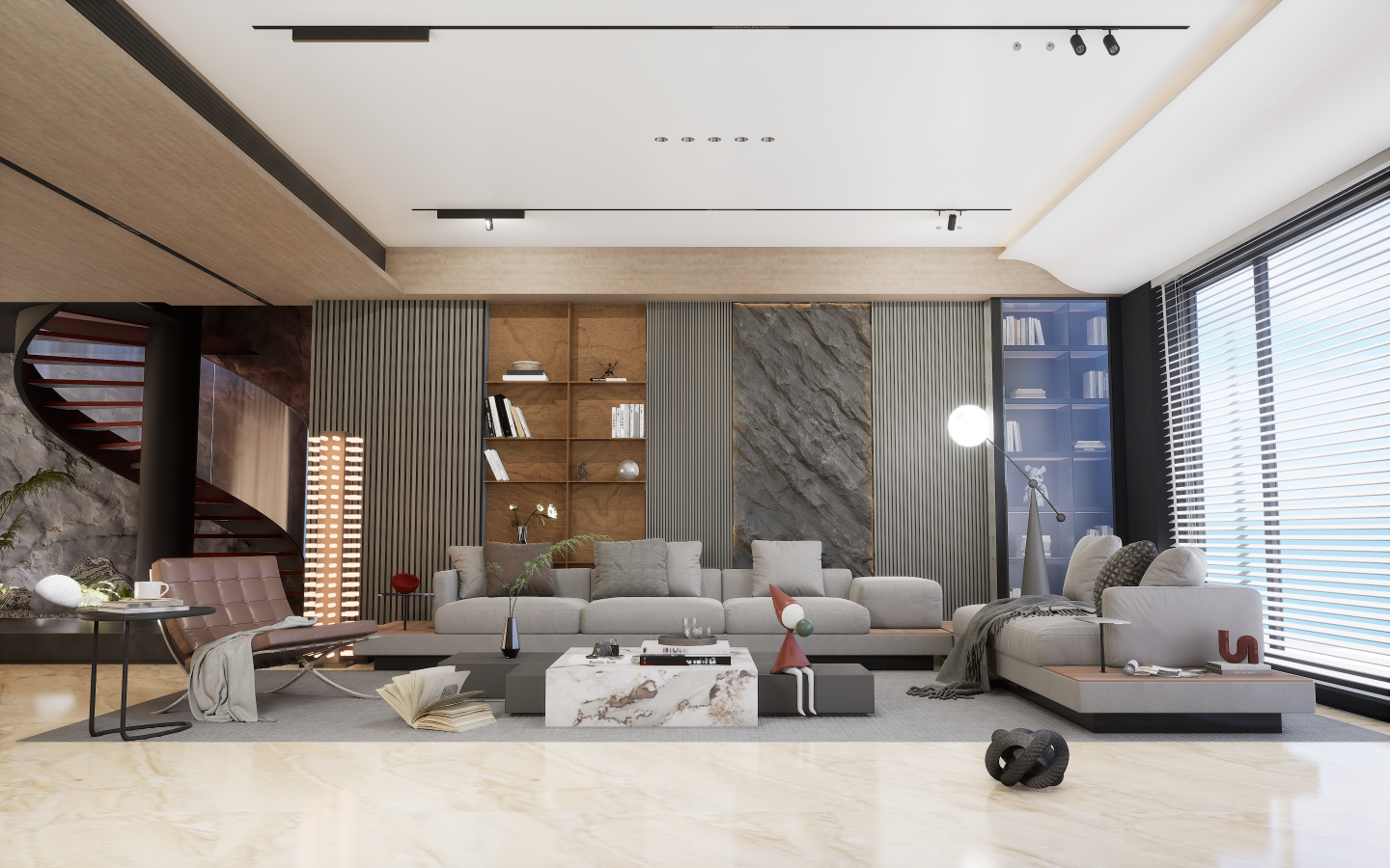 Luxe Modern Living Room in Grey and Brown