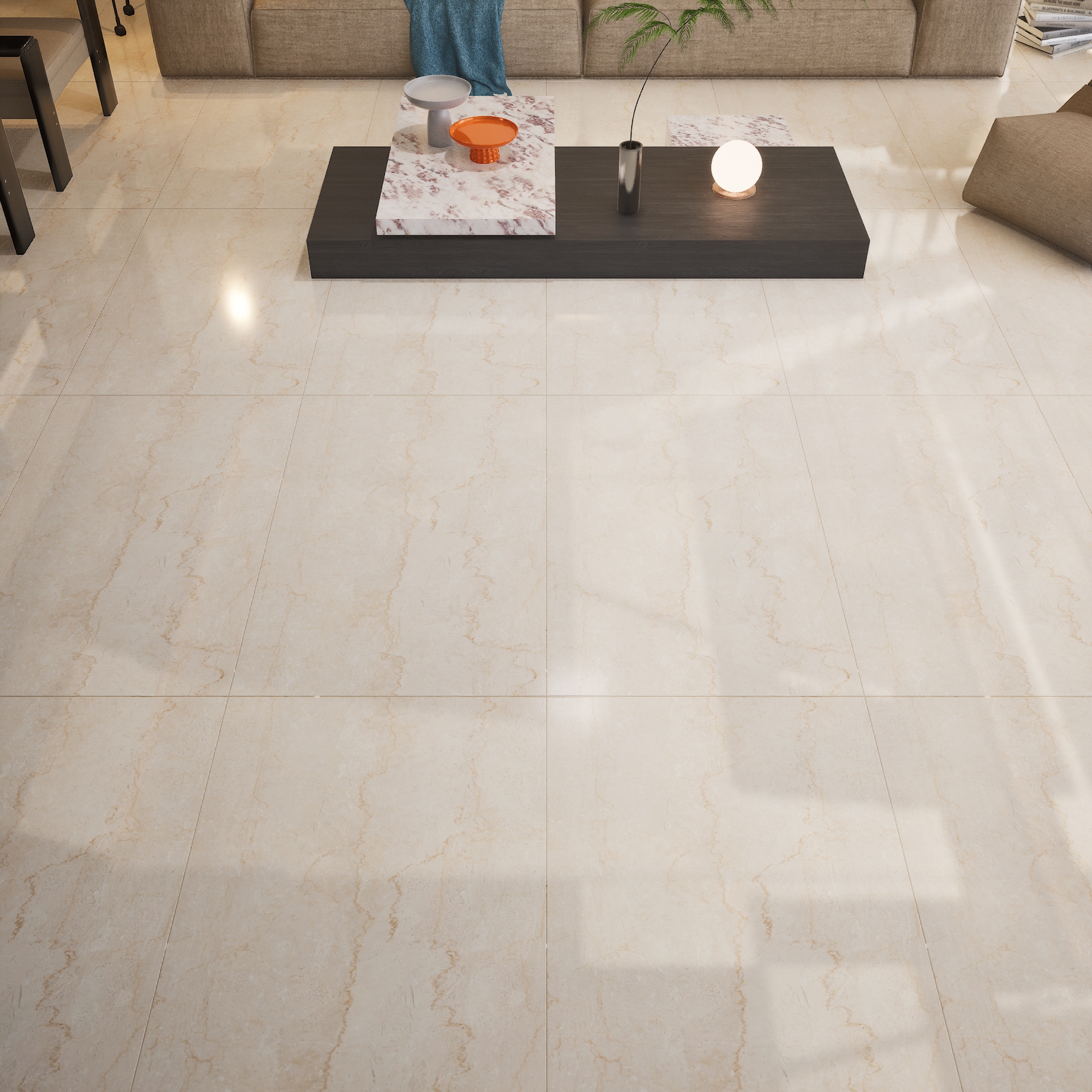 Cream 1200x600 mm Glossy Vitrified Marble Tile | MD-553049 | Material Depot