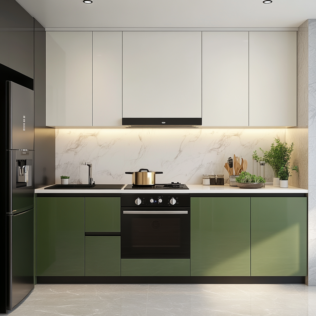 A Chic and Modern Kitchen: A Blend of Black, White, and Green | Material Depot