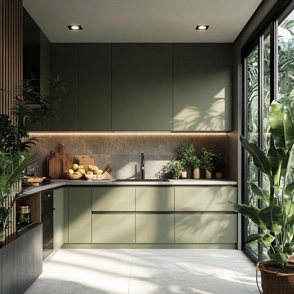 A Serene Green Kitchen: A Harmonious Blend of Nature and Design | Material Depot