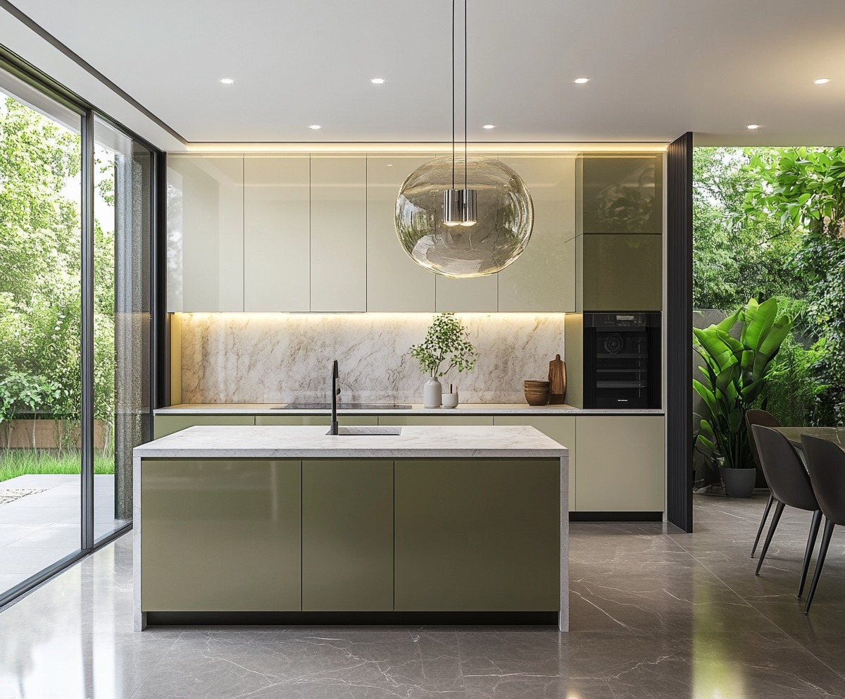 A Serene Green Kitchen: A Modern Oasis with Natural Elements | Material Depot