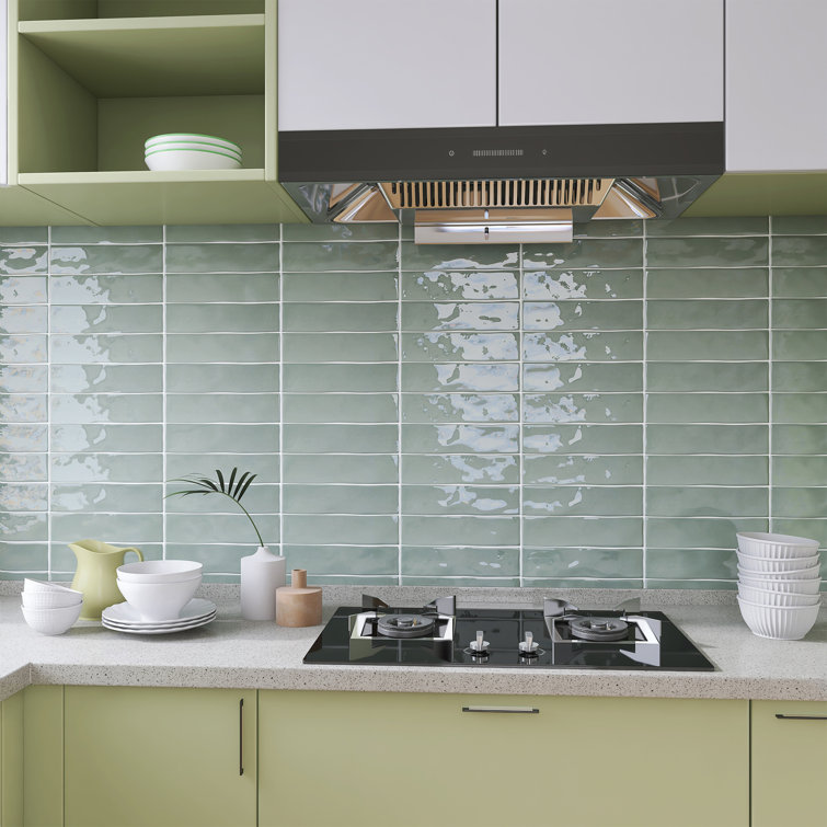 Aquatic Serenity Light Green Reflective Tiles in Kitchen Retreat | Material Depot