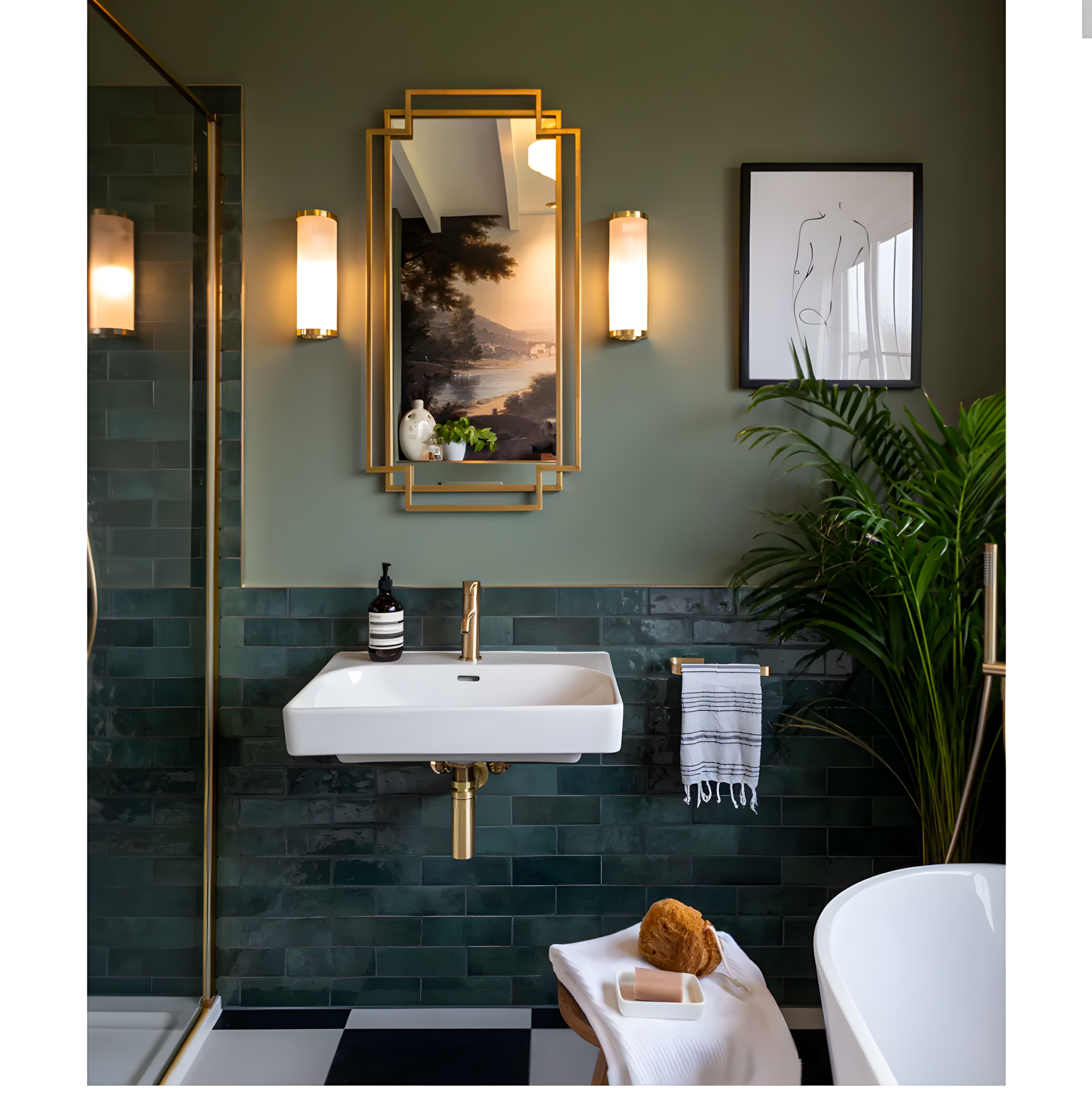 Art Deco Elegance: A Modern Bathroom with Green Tiles | Material Depot