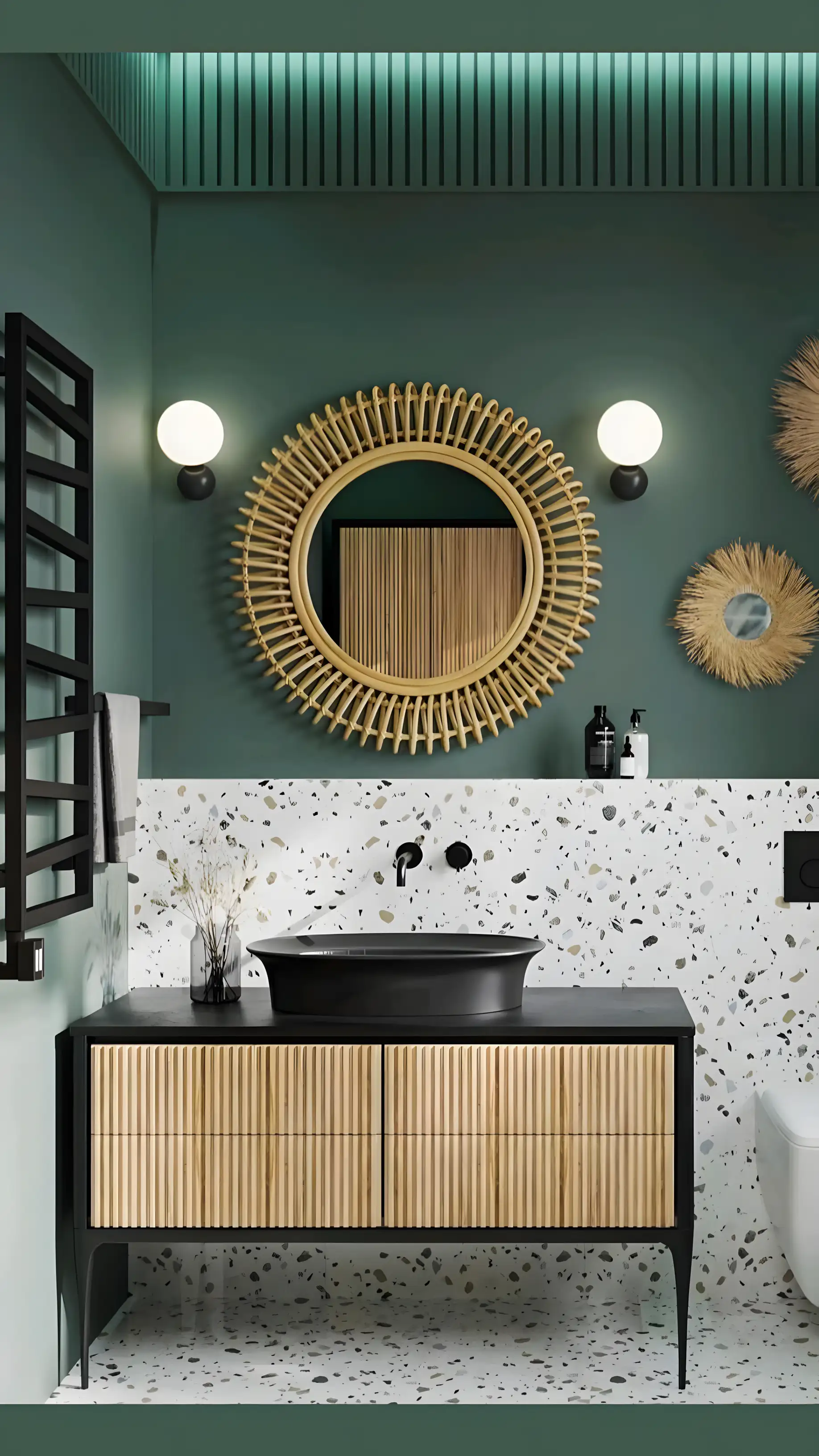 Modern Boho Bathroom with Terrazzo and Fluted Vanity Accents | Material Depot