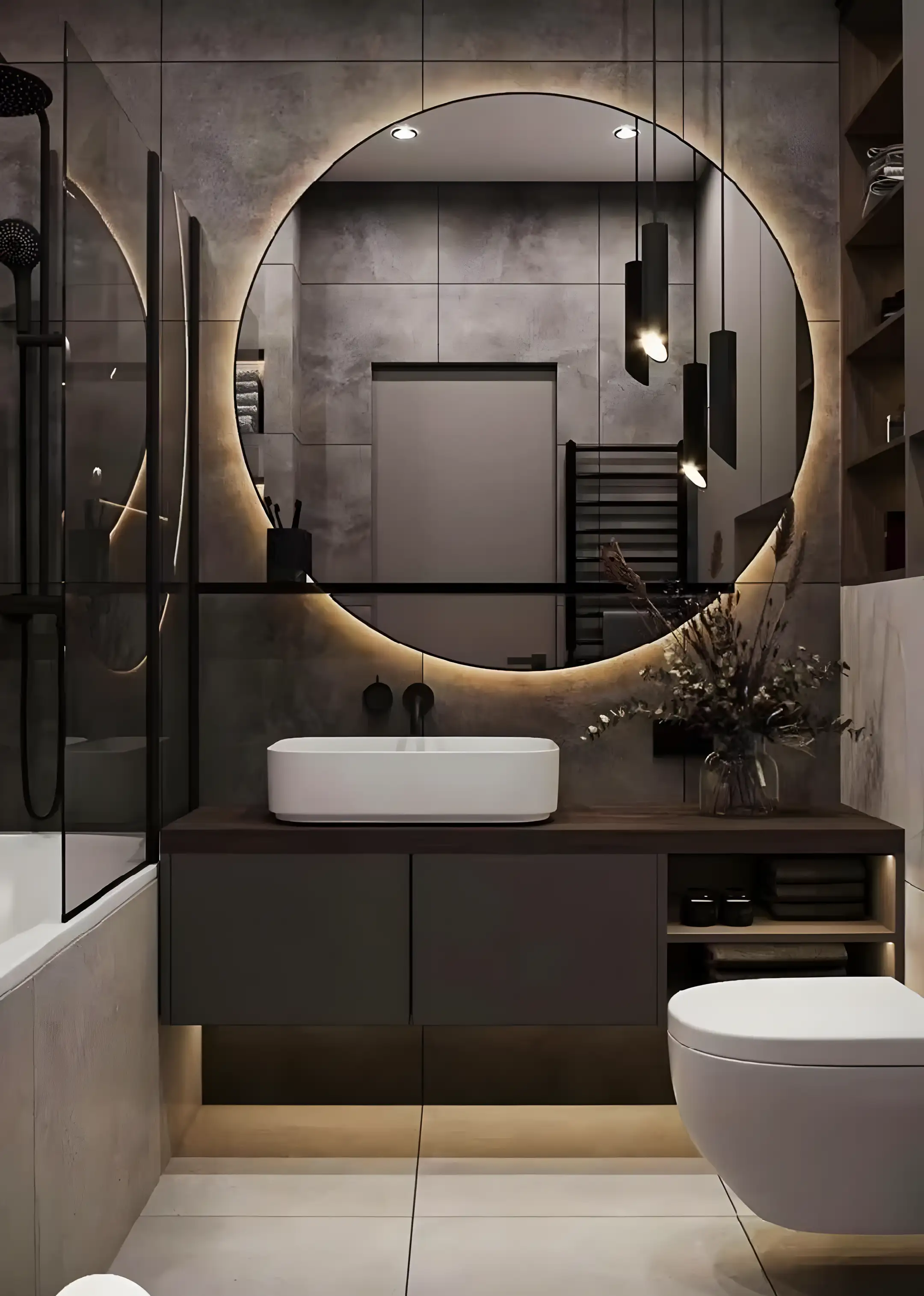 Bathroom With Grey Tiles And Modern Fixtures | Material Depot