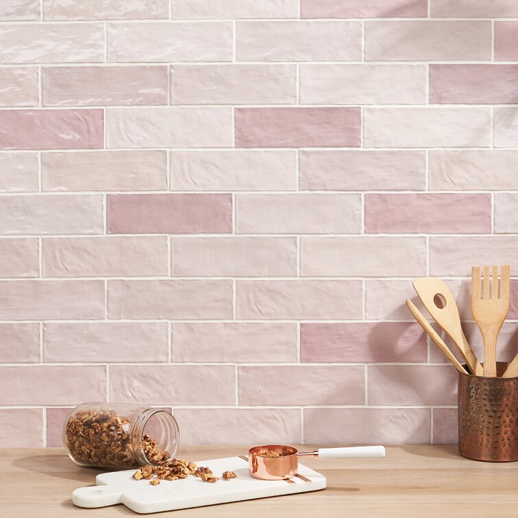 Blush Elegance Pink Horizon Tiles and Wooden Accents in Kitchen | Material Depot