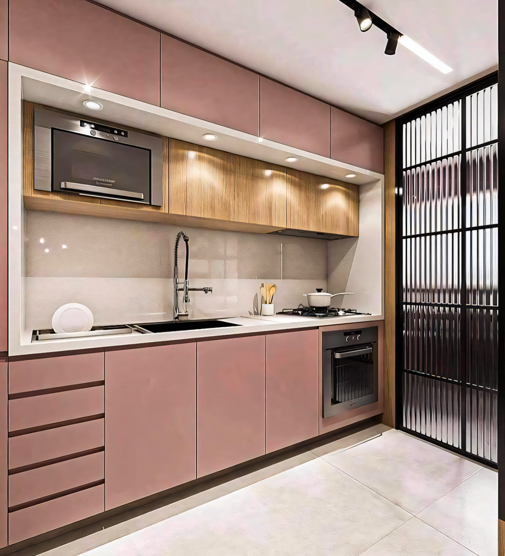 Blush Harmony: Modern Kitchen with Decorative Pink Cabinetry | Material Depot