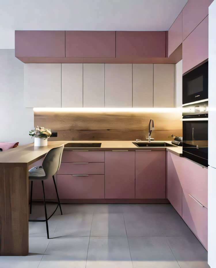 Blush Serenity: Modern Kitchen with Pink Cabinetry | Material Depot