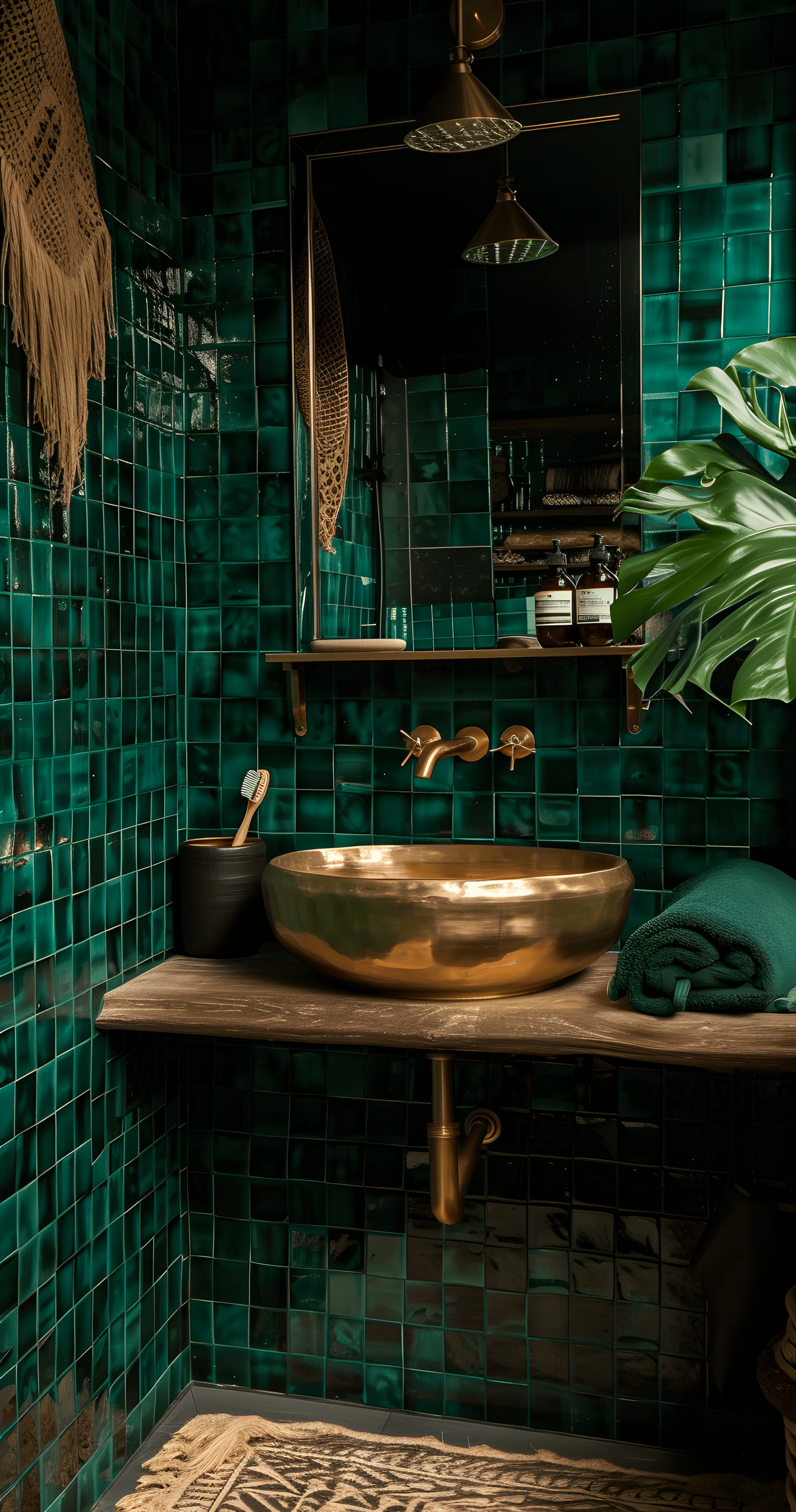 Bohemian Bathroom with Emerald Green Tiles | Material Depot