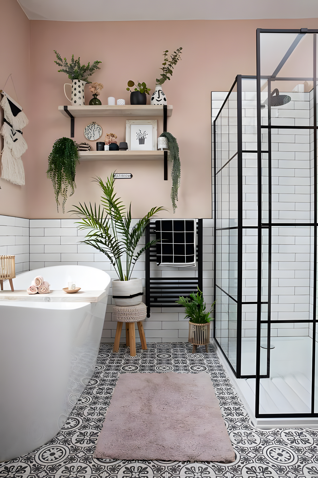 Bohemian Bathroom with Pink Accent Wall | Material Depot