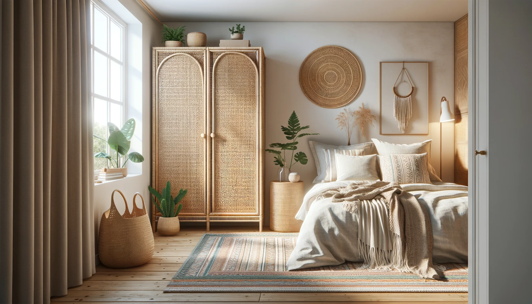 Bohemian Bliss in a Serene Bedroom with Wicker and Warmth | Material Depot