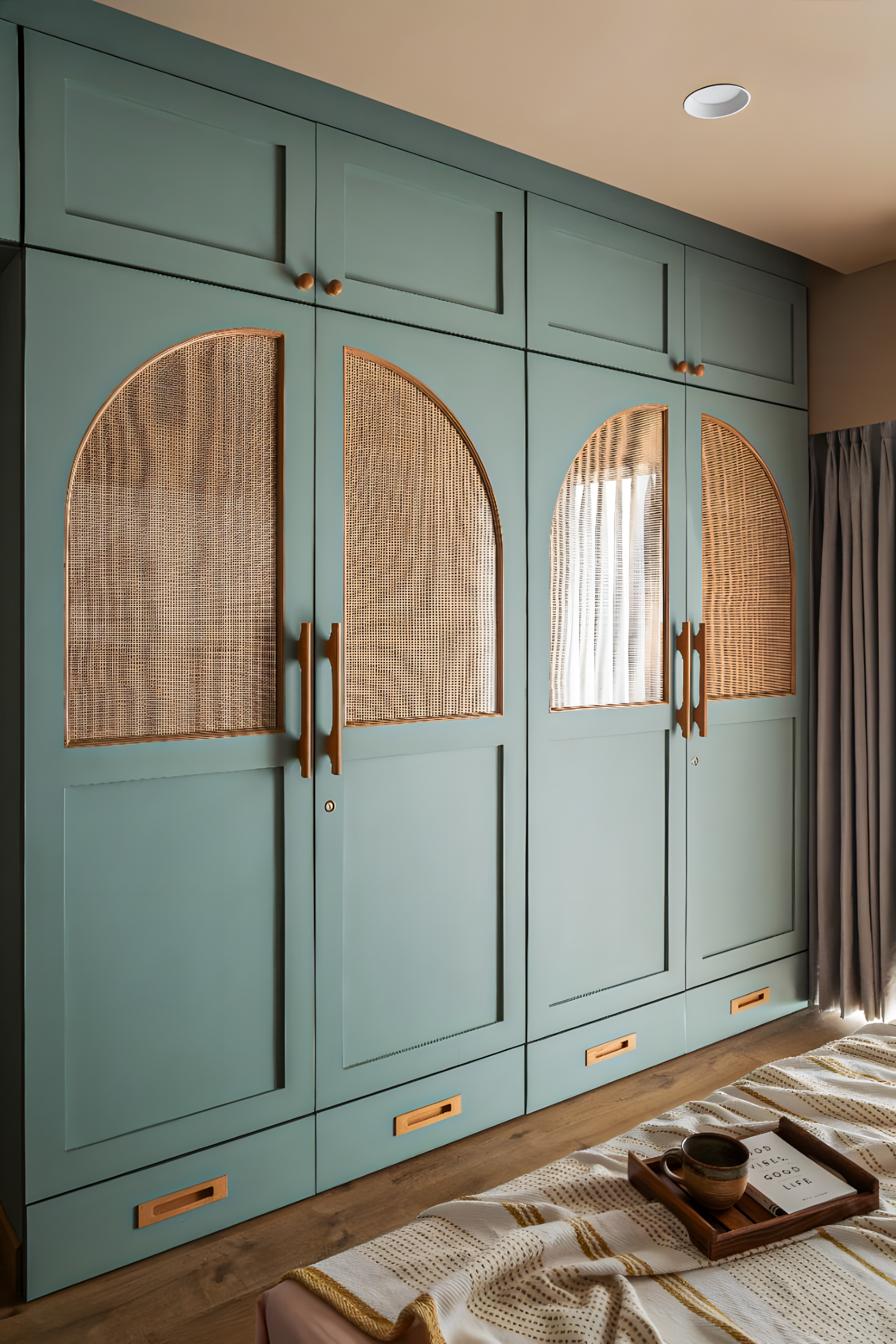 Bohemian Turquoise Wardrobe with Rattan Accents | Material Depot