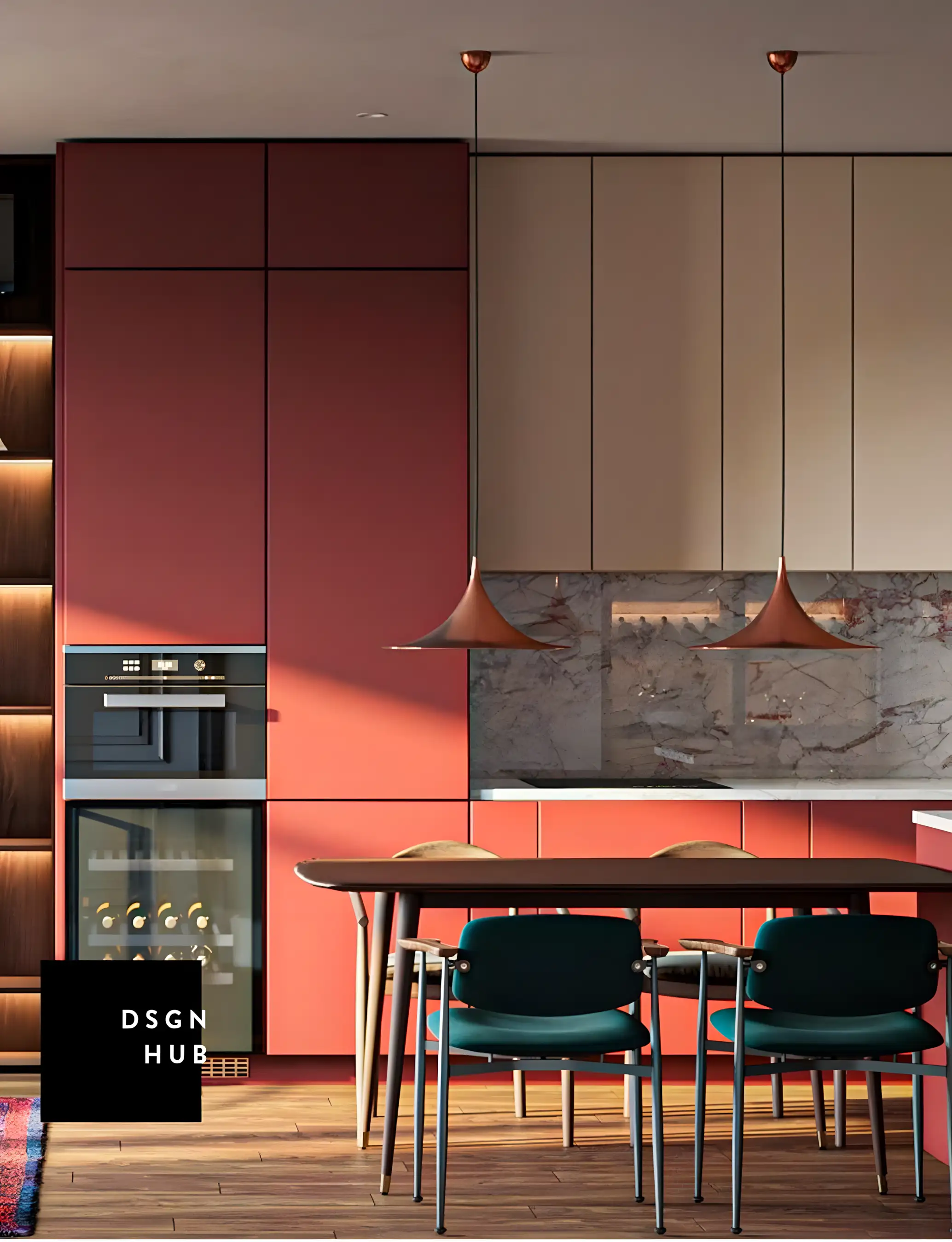 Bold Modern Kitchen with Coral and Teal Accents | Material Depot