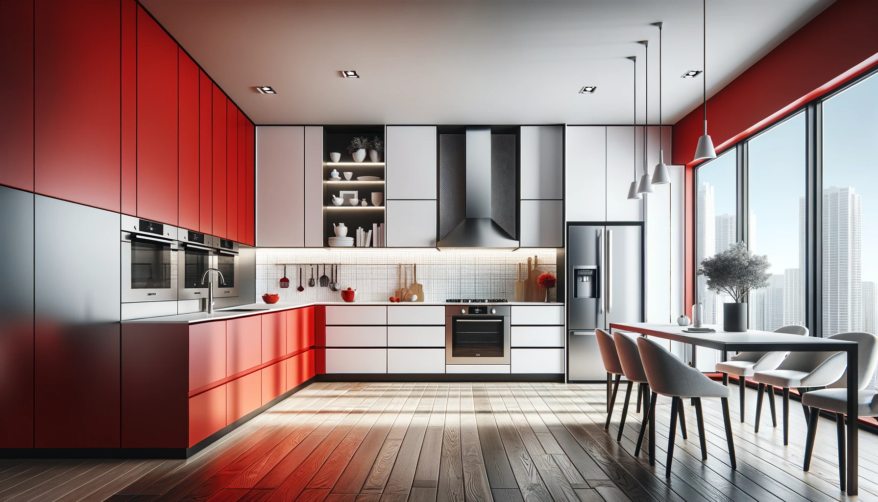 Bold Red and Grey Palette in a Sleek Modern Kitchen | Material Depot