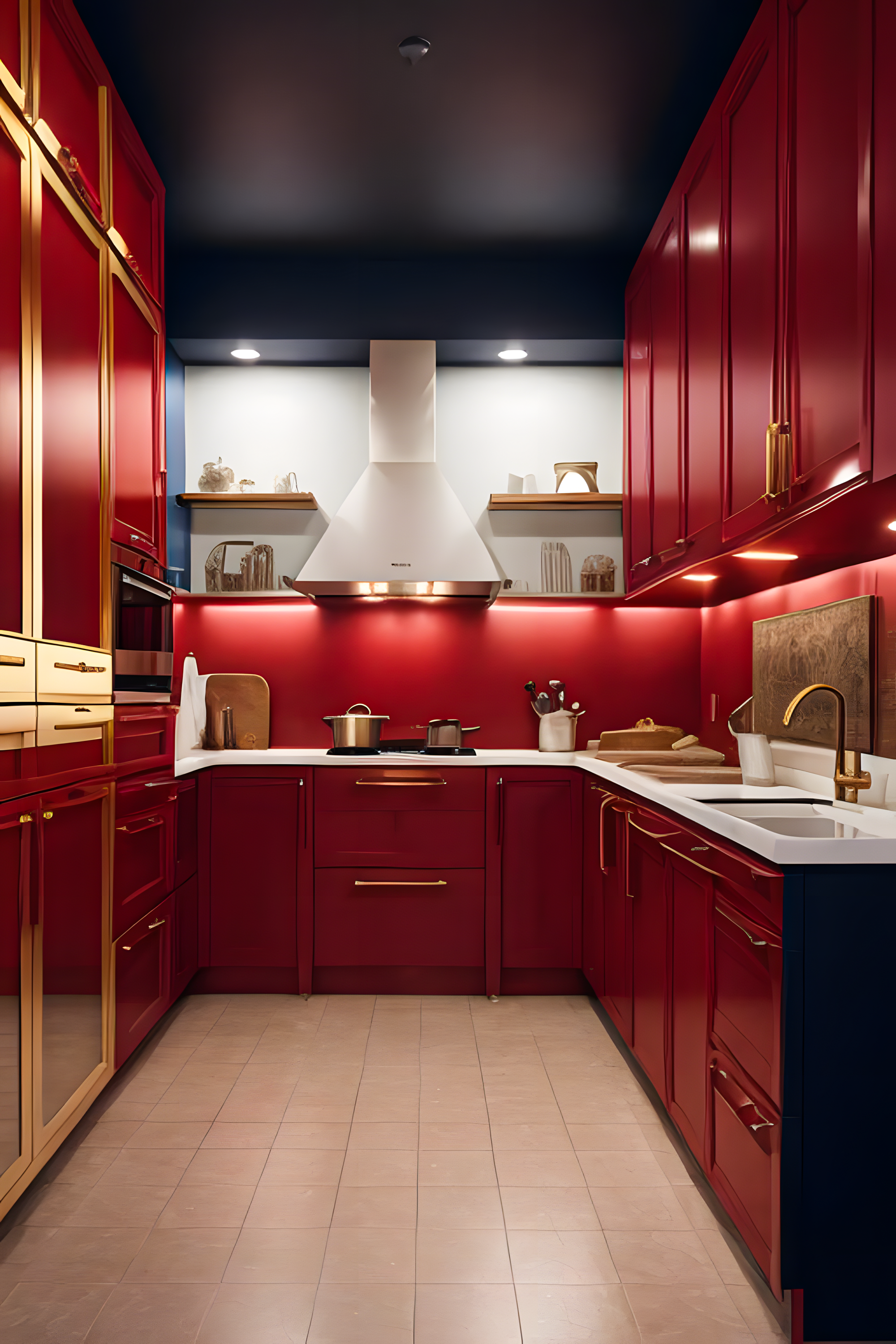 Bold Red Kitchen with Navy Blue Accents | Material Depot