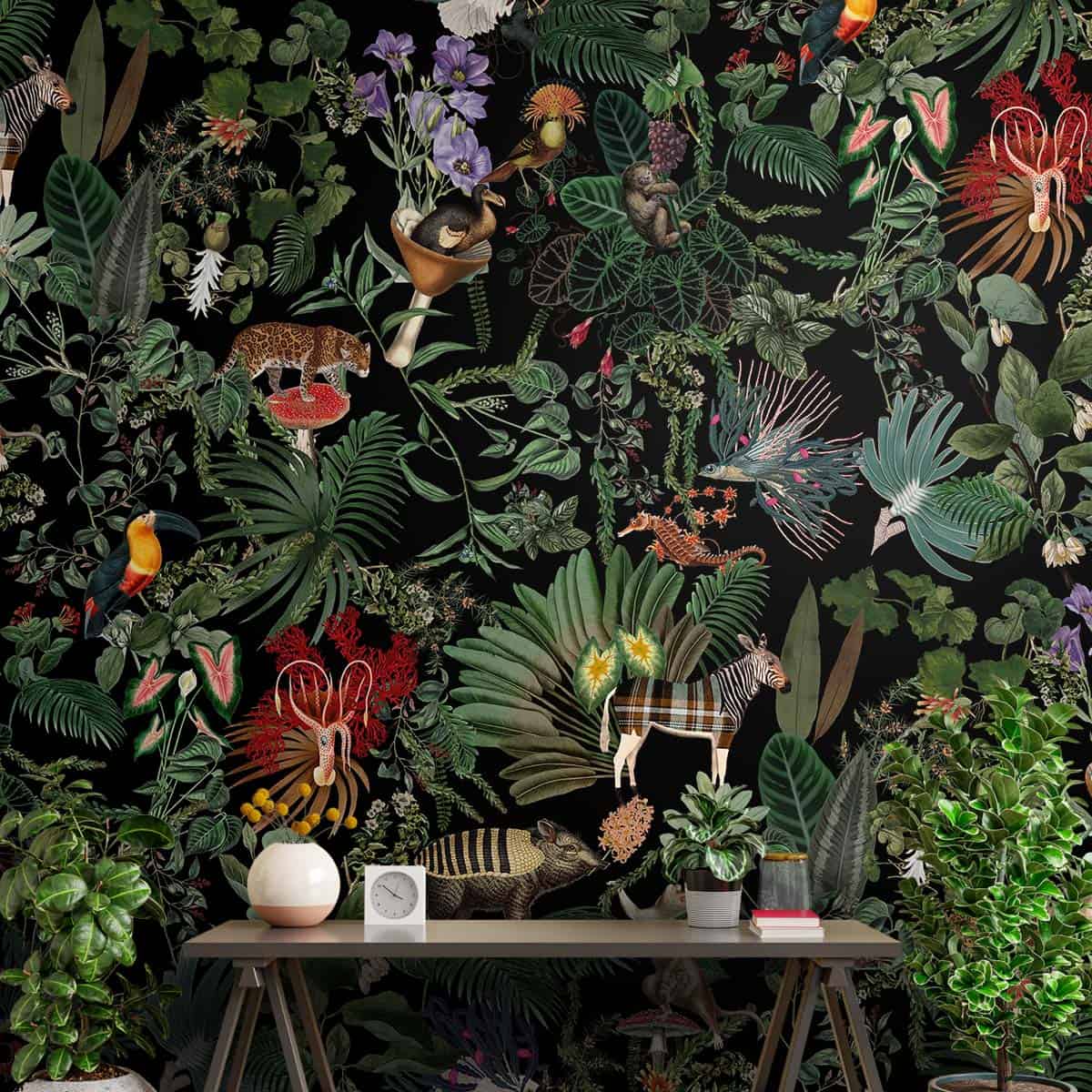 A close-up of a Brasil, A Fascinating Colorful Tropical Wallpaper Sukoon Series Tropical Design (Customised Size Wallpaper) with a finish available at Material Depot in Bangalore