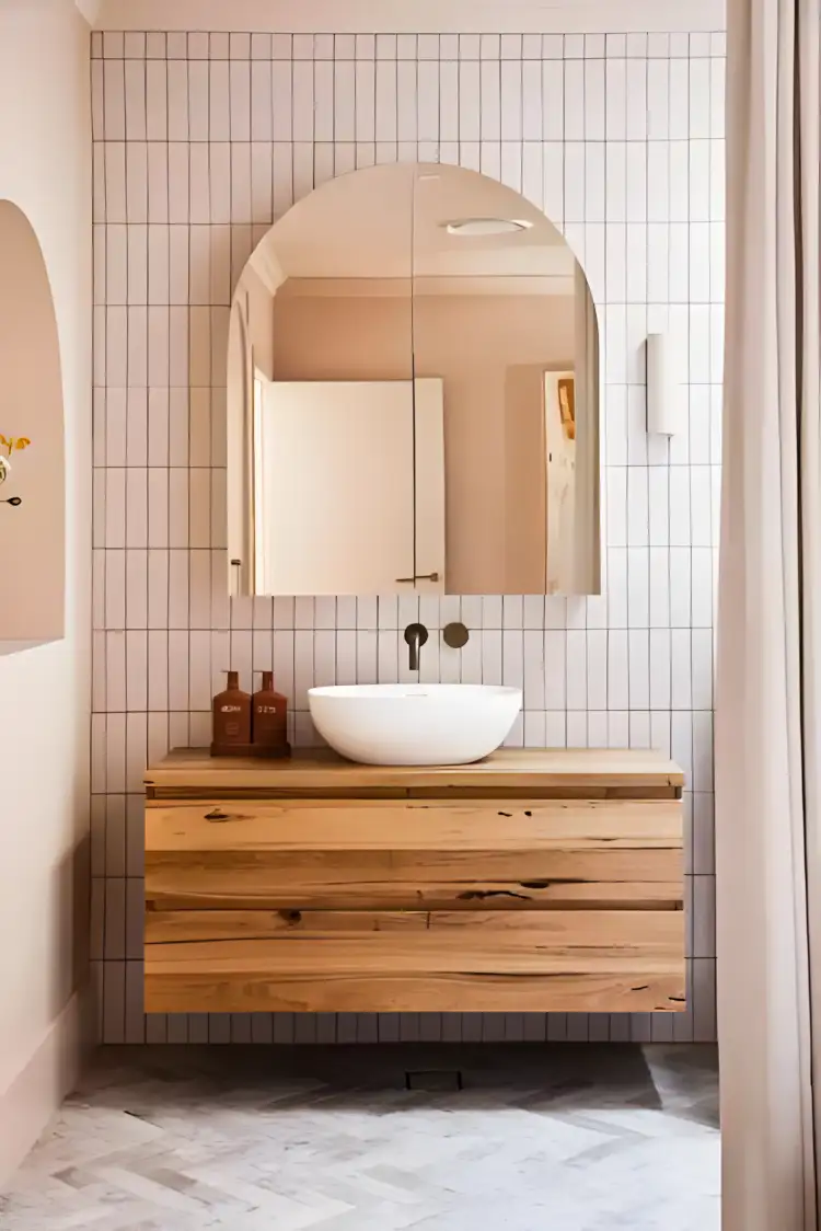 Bright And White Small Tile Backsplash Bathroom | Material Depot