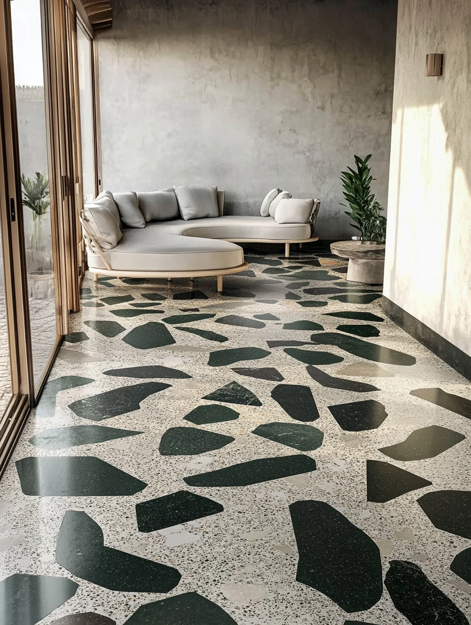 Contemporary Foyer with Full body kota tiles Terrazzo Flooring, Wooden Door, and Elegant Indoor Plant Decor | Material Depot