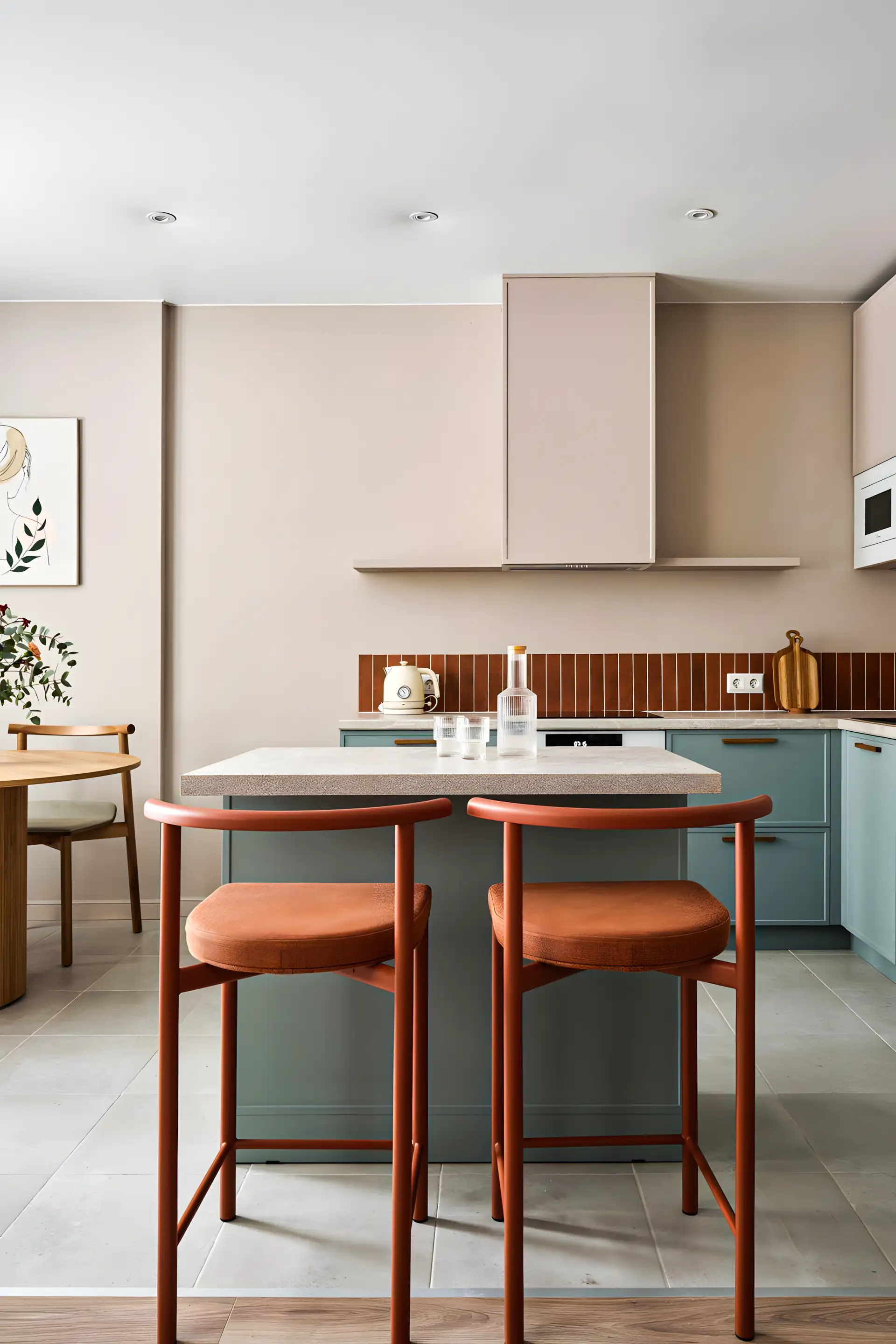 Bright Matte Kitchen With Red Small Tiles | Material Depot