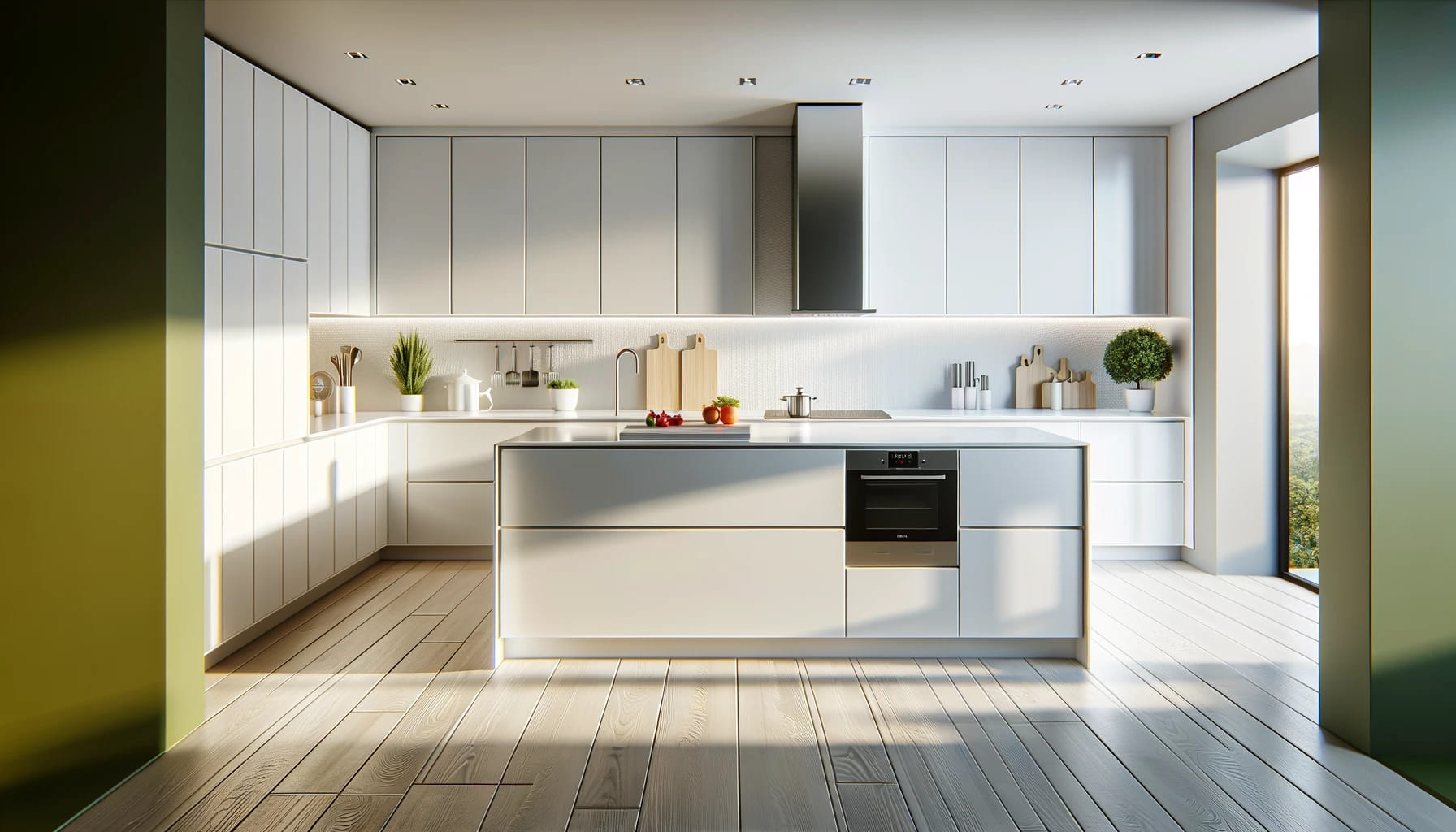 Bright White Modern Kitchen with Touch of Cane Laminates | Material Depot