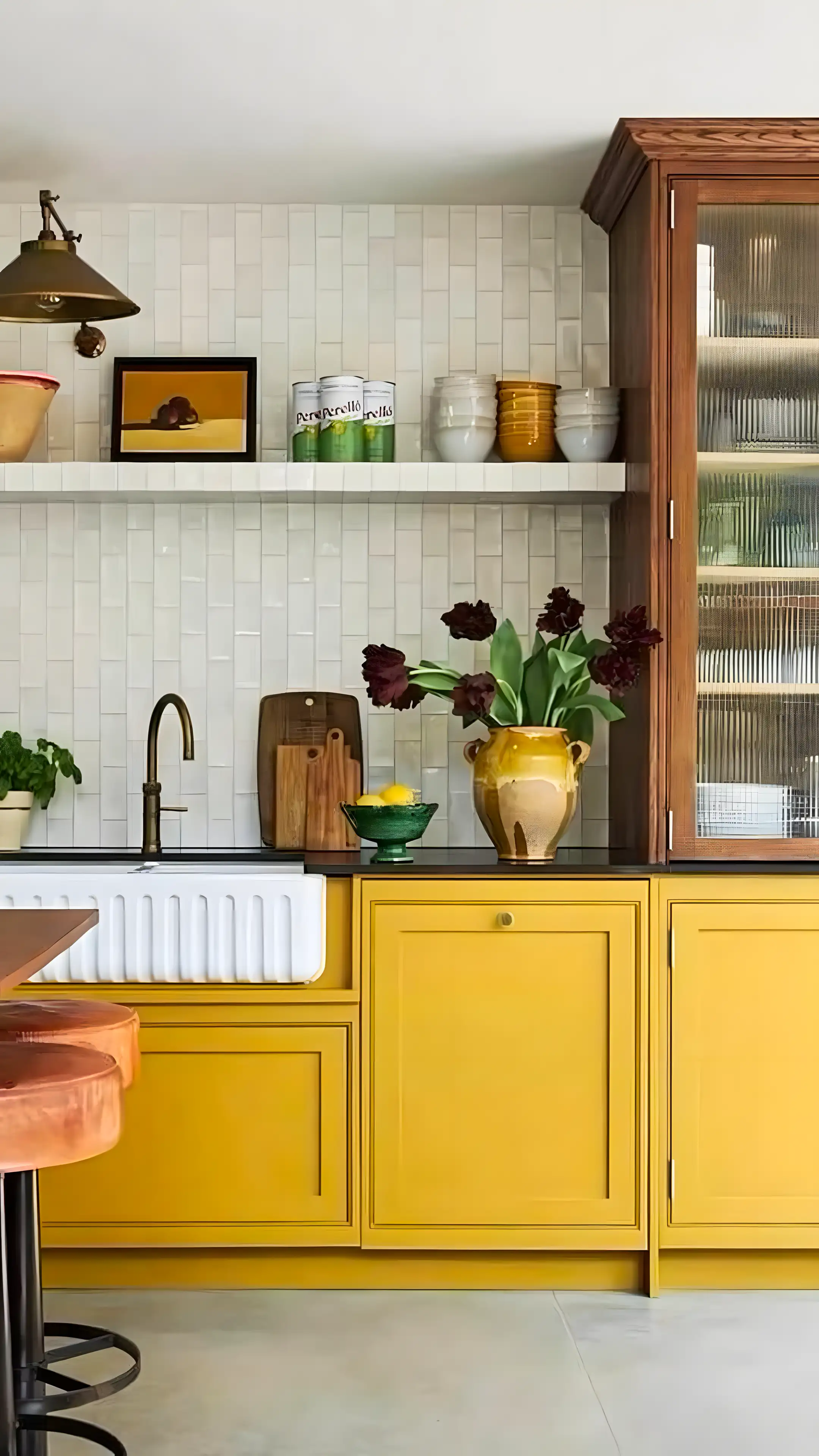 Bright Yellow Kitchen Cabinets With Ceramic Sink | Material Depot