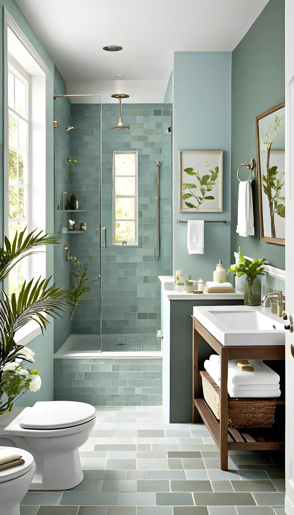 Calming Sage Green Bathroom with Walk-in Shower | Material Depot