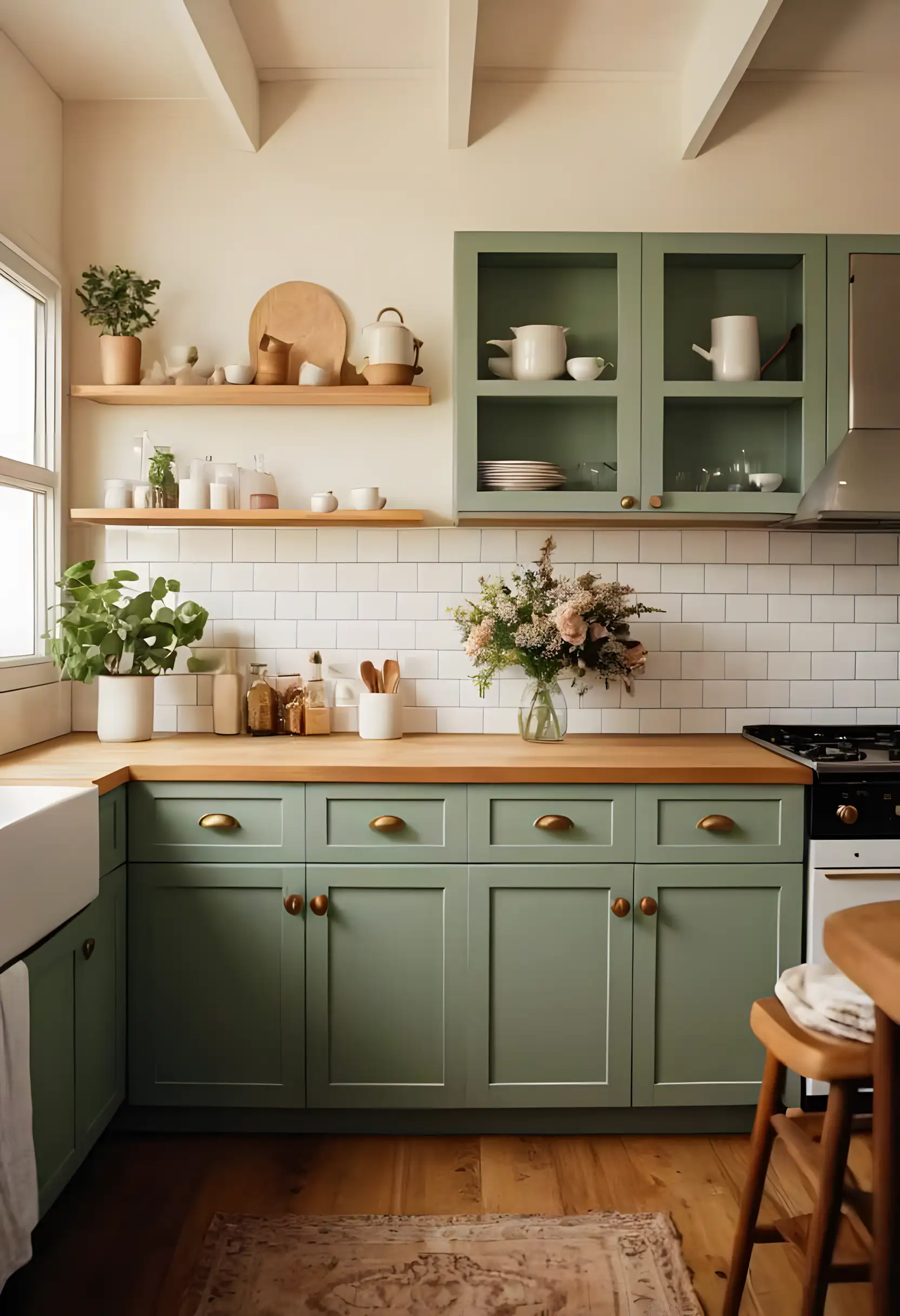 Charming Green Kitchen with Rustic Accents | Material Depot