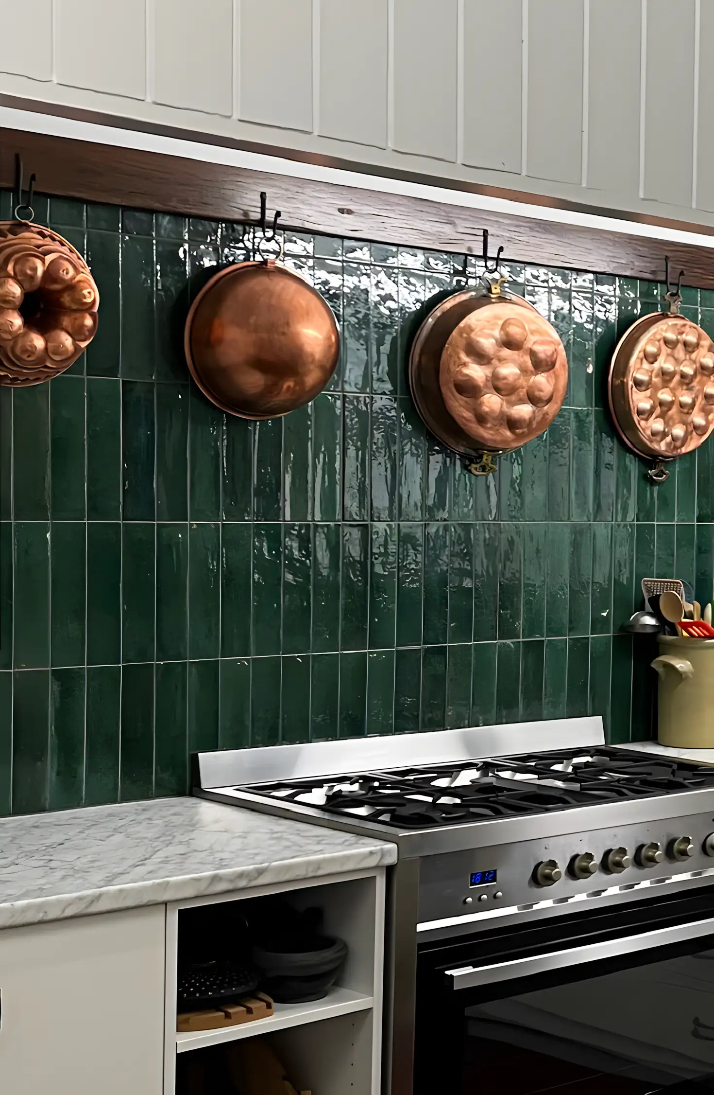 Charming Kitchen with Green Glazed Tiles | Material Depot