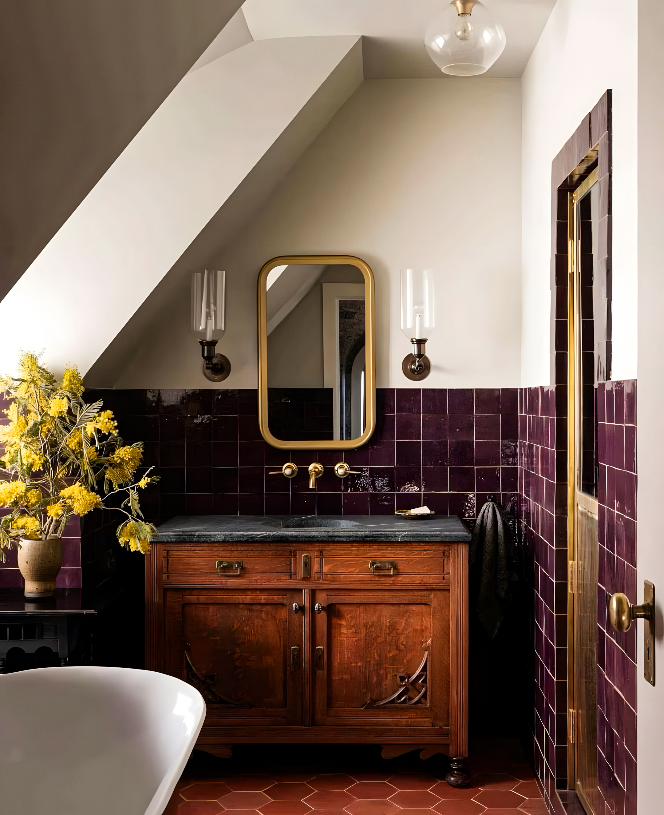 Charming Vintage Bathroom with Deep Purple Accents | Material Depot