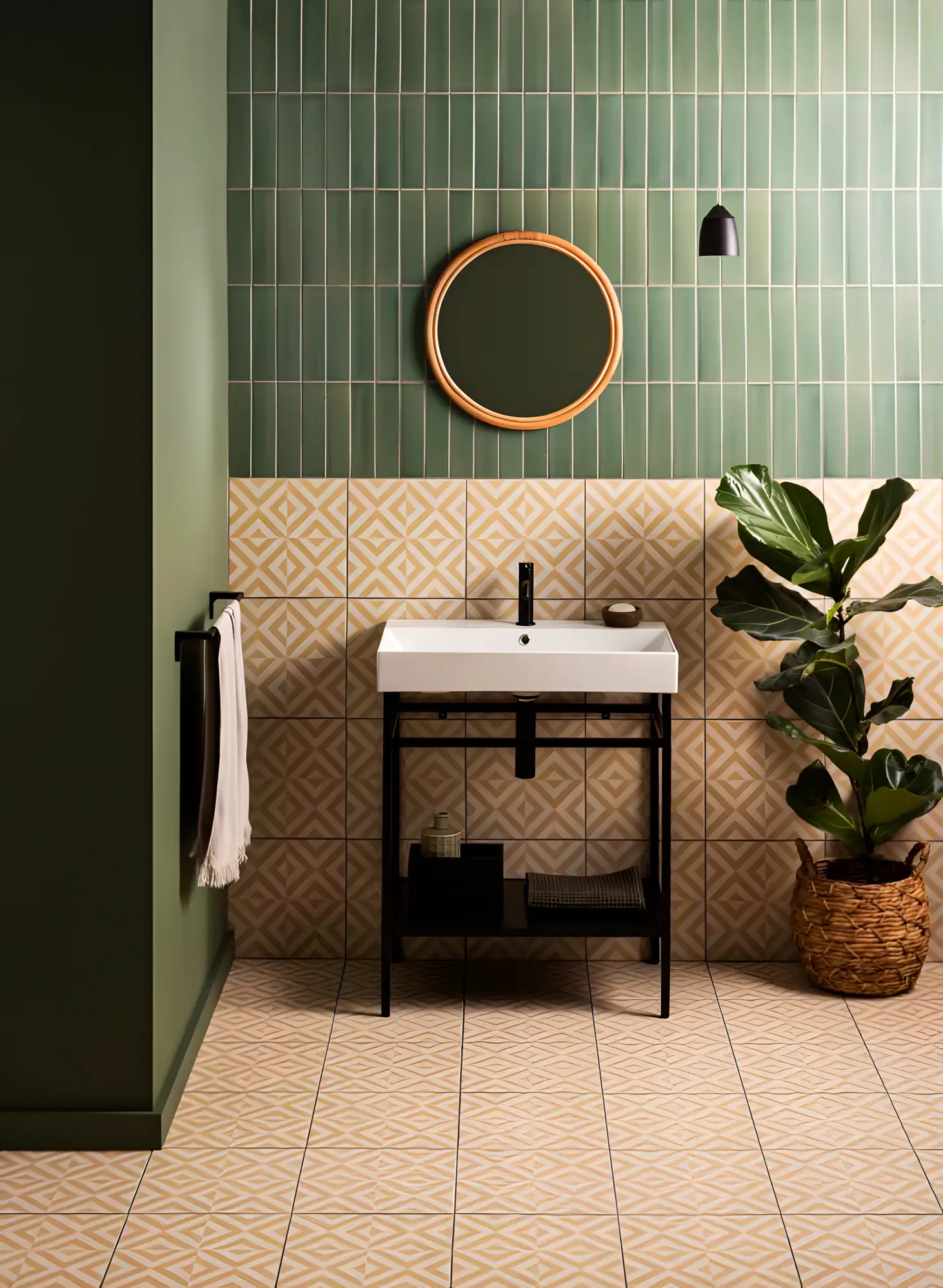 Chic Green And Beige Bathroom With Modern Touches | Material Depot