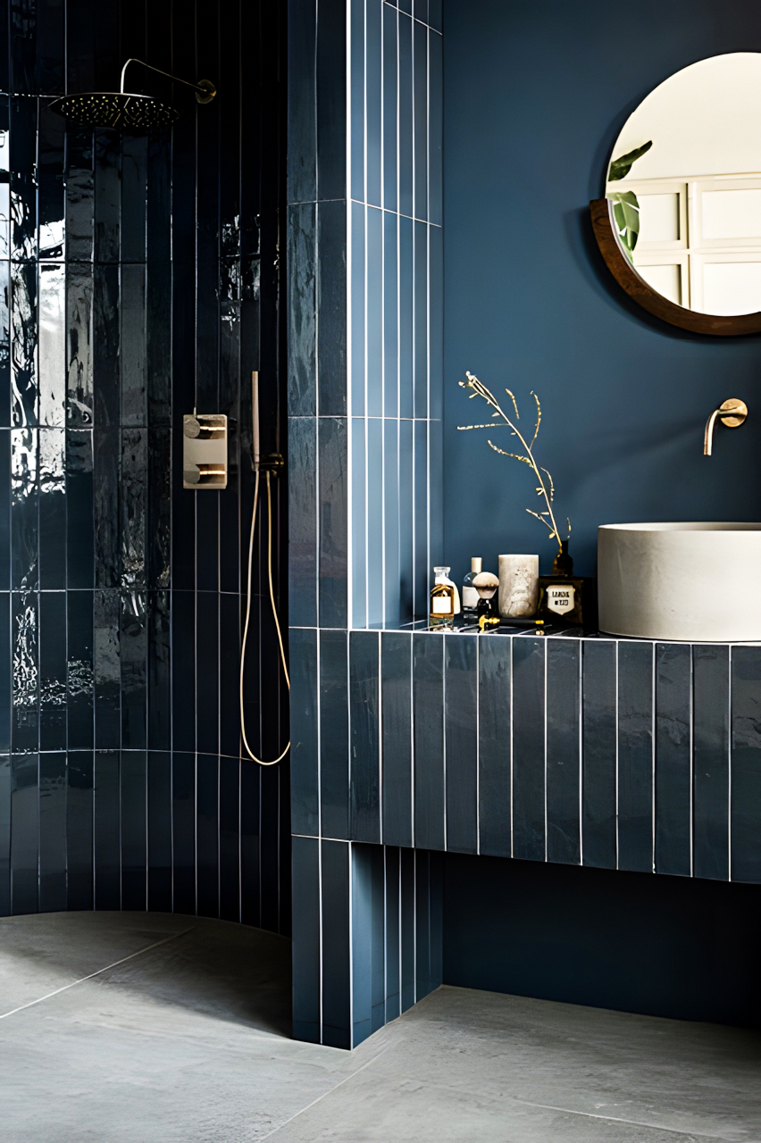 Chic Monochrome: Deep Blue Bathroom Elegance | Material Depot