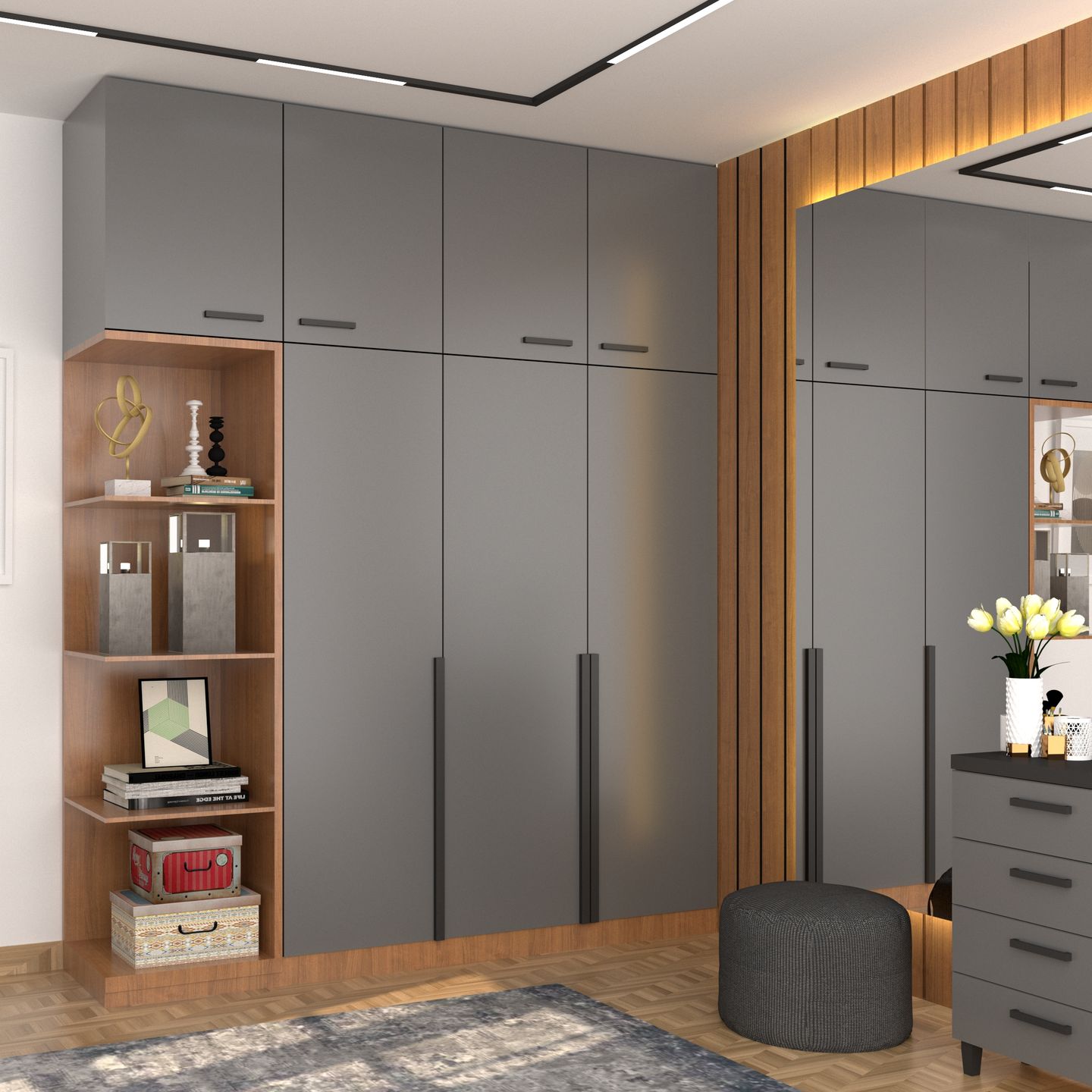 Chic Grey Hinged Wardrobe at Material Depot