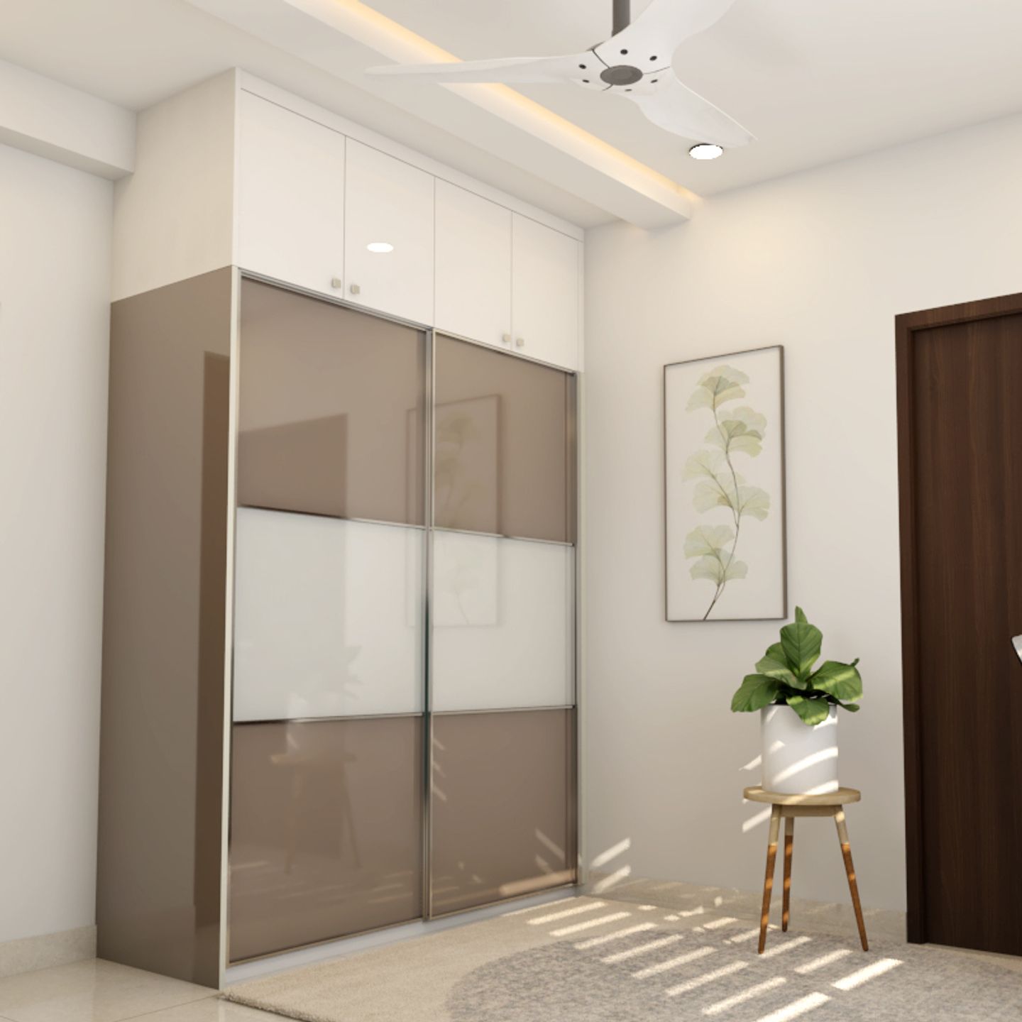 Stylish Storage: Modern Beige & White Wardrobe with Sliding Doors