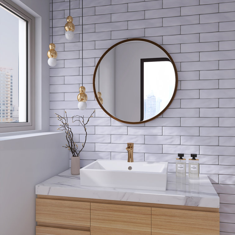 Cityscape Serenity White Elegance with Golden Accents in Bathroom | Material Depot