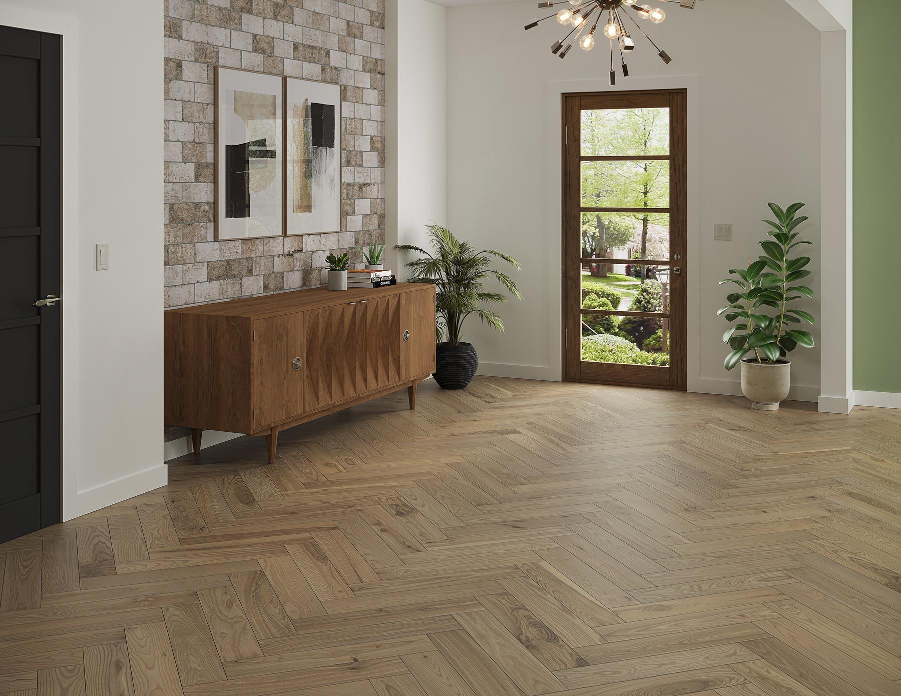 Entry room with wooden laminate flooring