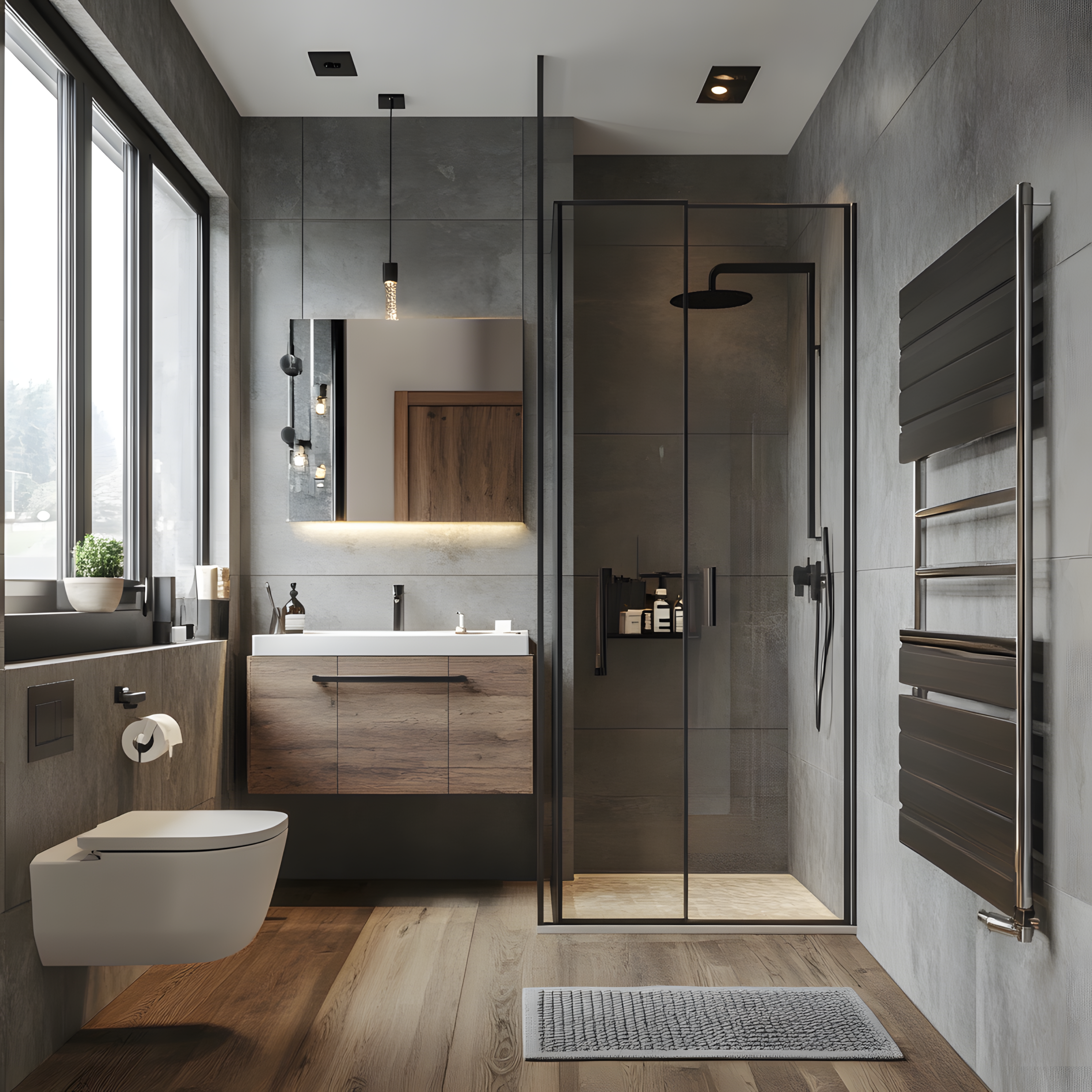 Compact Modern Bathroom with Wood Accents and Sleek Fixtures | Material Depot