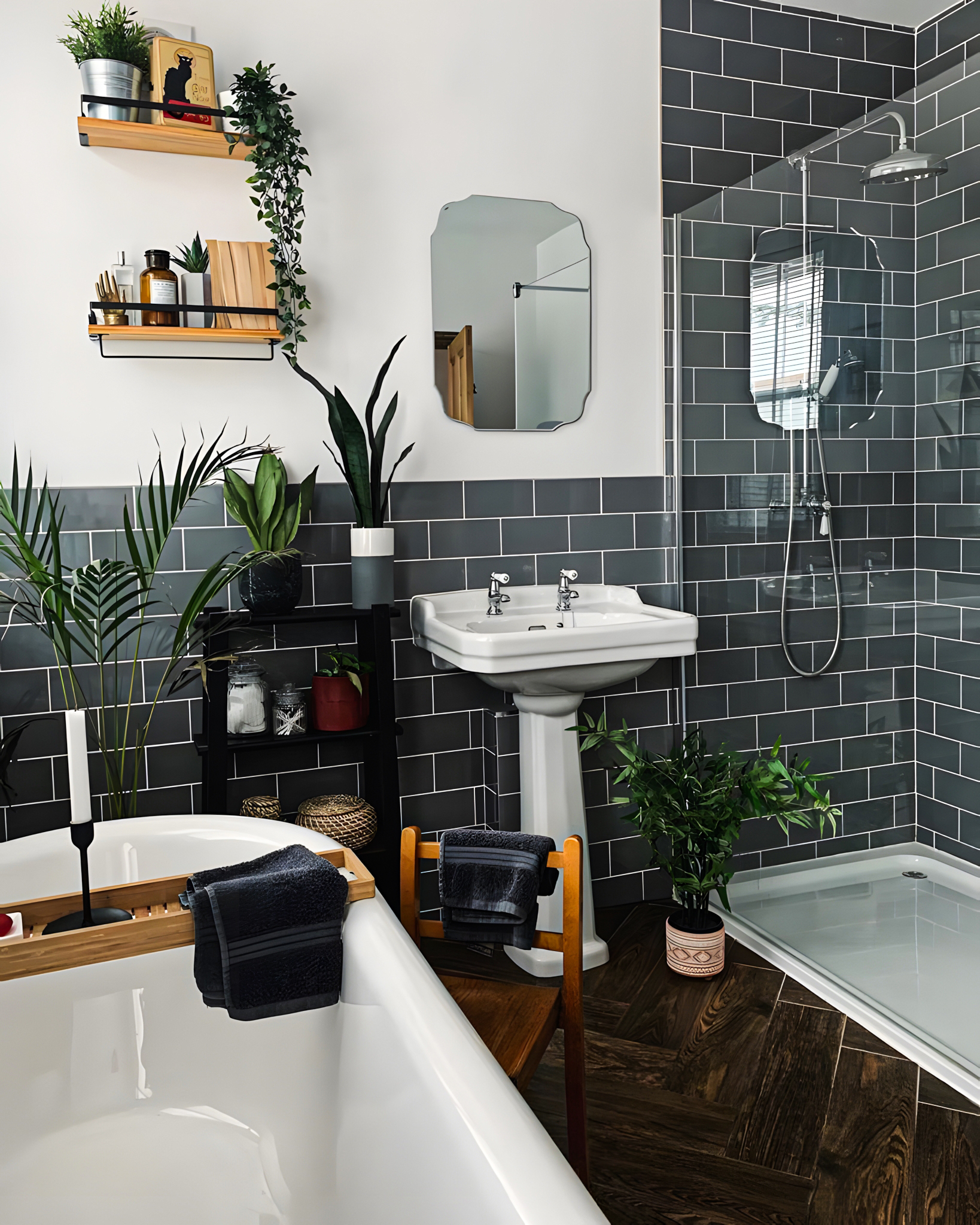 Contemporary Bathroom with Deep Blue Tiled Walls and Modern Minimalistic Design | Material Depot