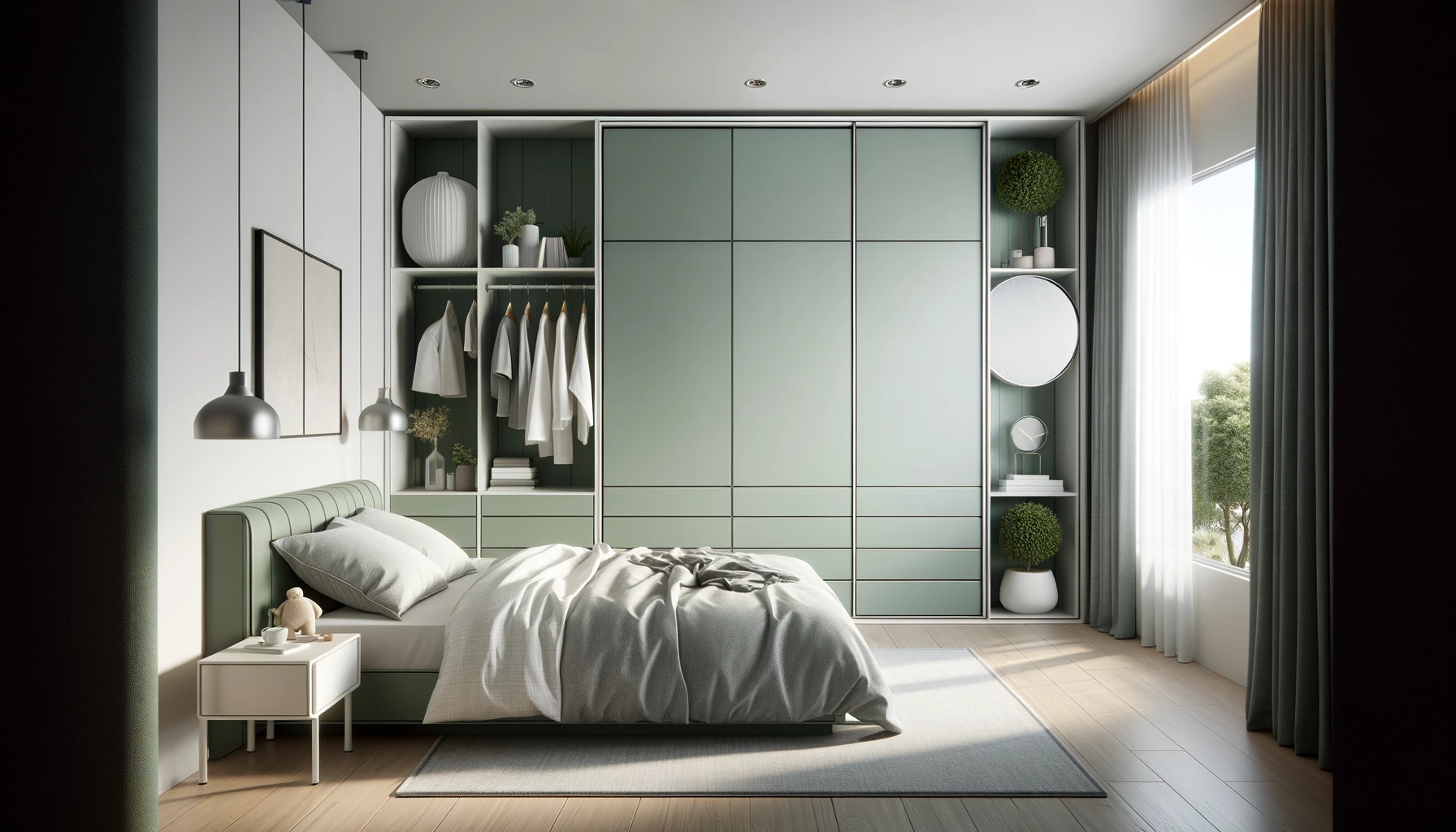 Contemporary Bedroom Oasis with Sleek Storage and Soft Textures | Material Depot