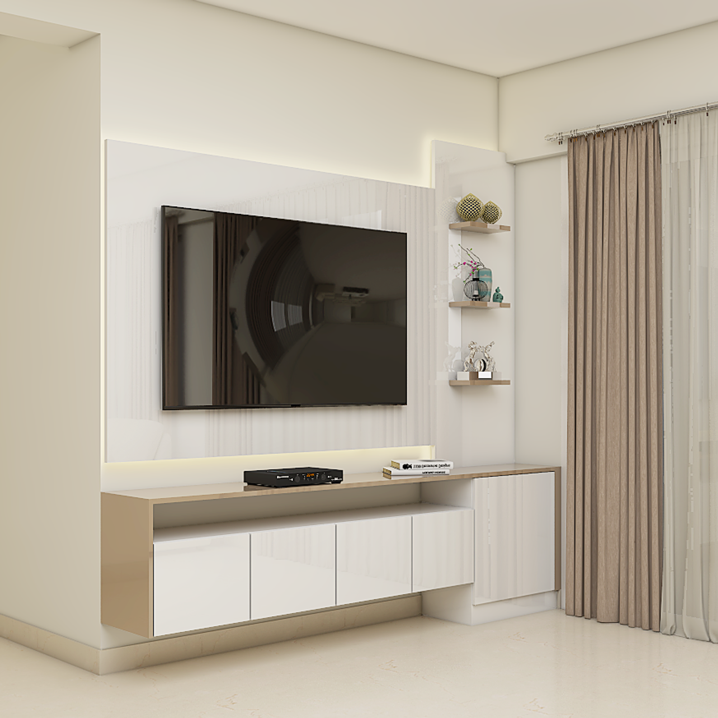 Beige TV Unit with Storage Space