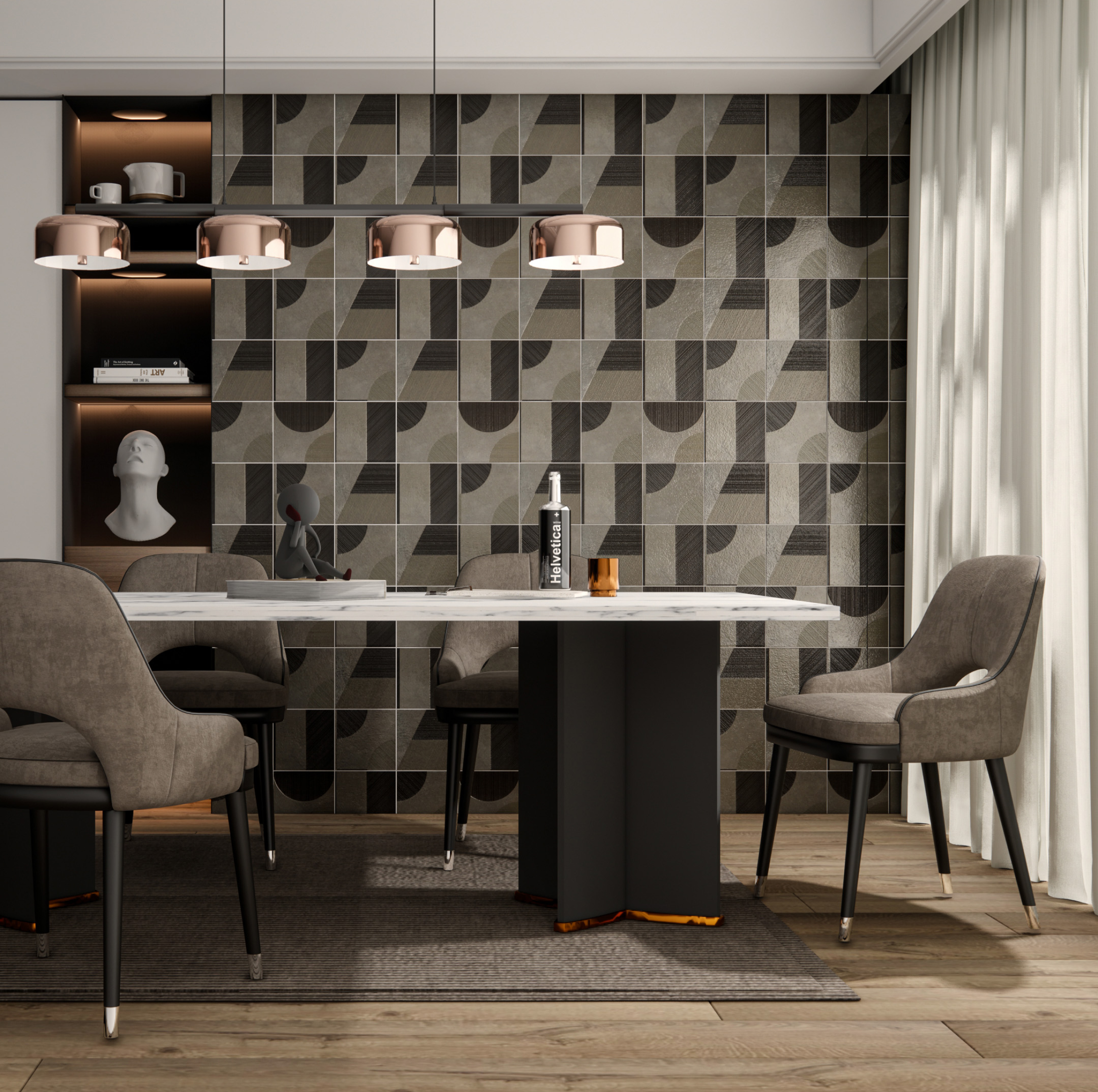 Contemporary Dining Room with Handcrafted Geometric Highlighter Tiles | Material Depot