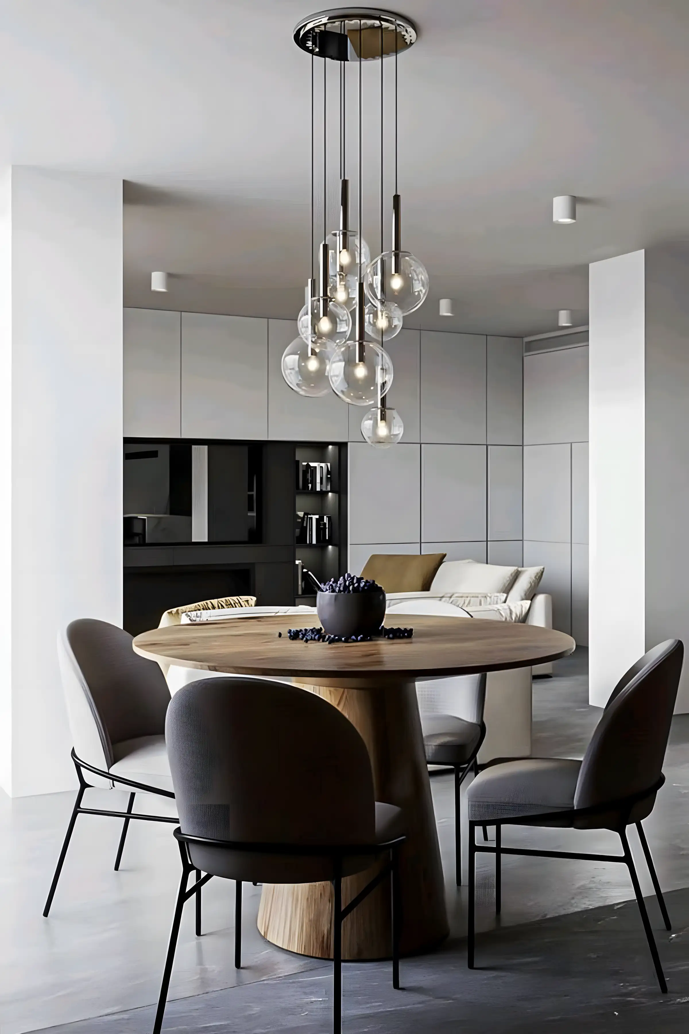 Contemporary Dining Space with Wooden Table and Modern Lighting | Material Depot