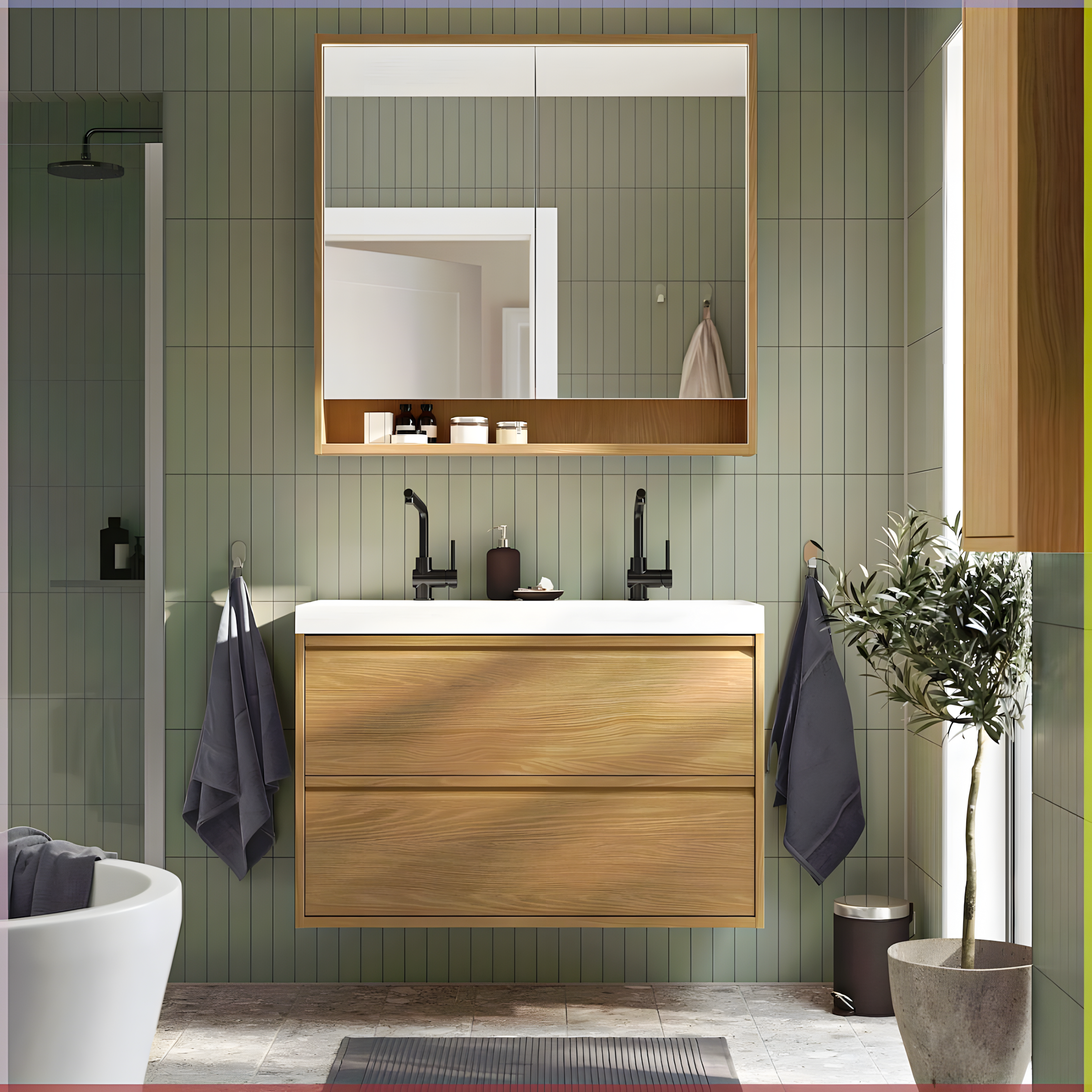 Contemporary Green and Wood Bathroom Design | Material Depot