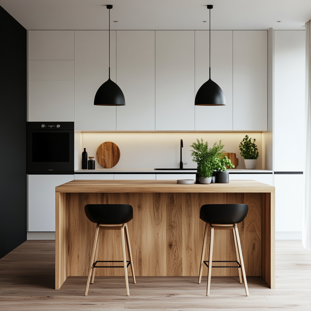 Contemporary Kitchen Design Featuring Natural Wood and Black Accents | Material Depot